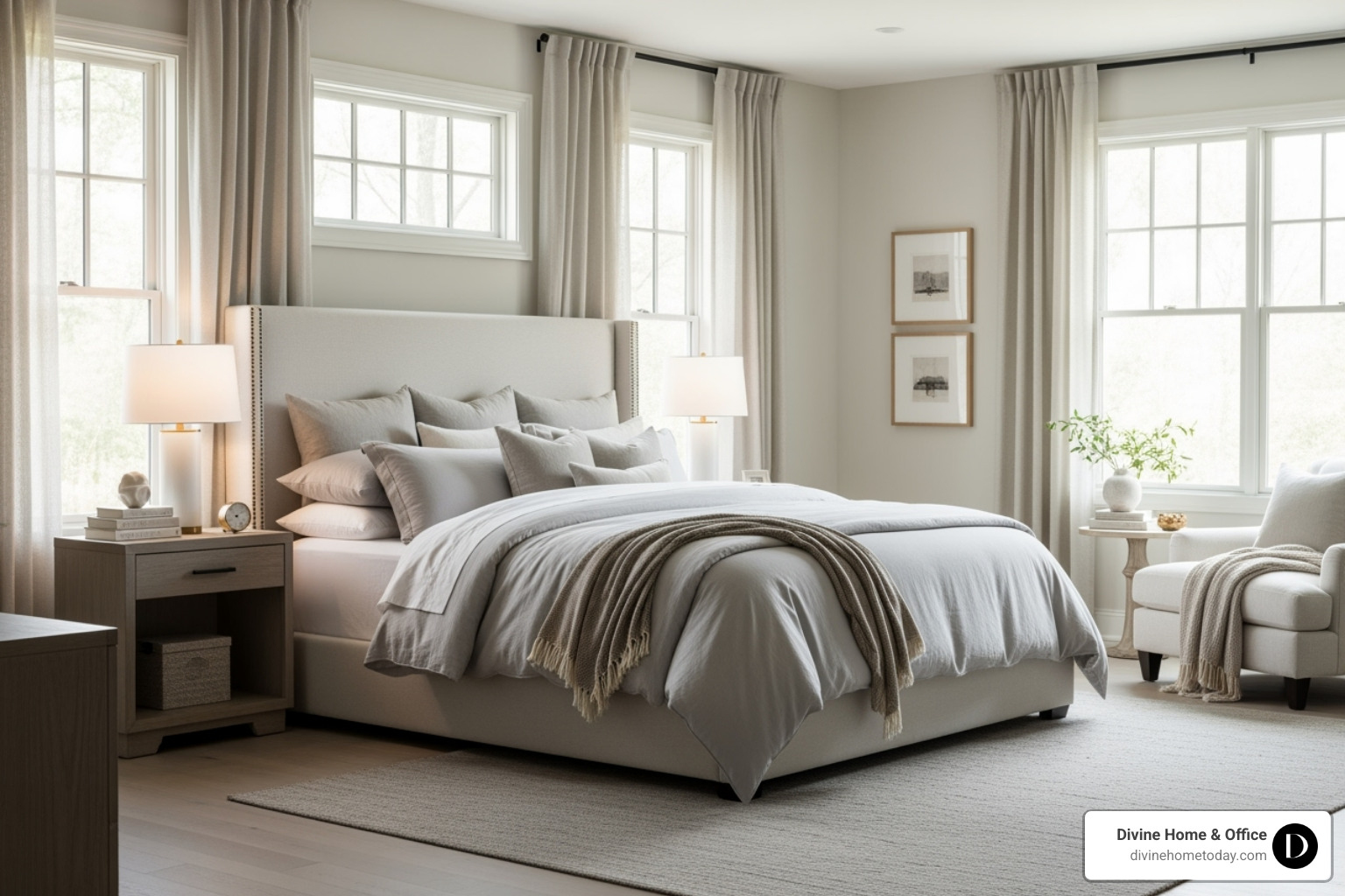 A beautifully staged master bedroom in Denver, featuring a neutral color palette, plush bedding, and natural light, creating a serene and inviting retreat - home staging tips denver A beautifully staged master bedroom in Denver, featuring a neutral color palette, plush bedding, and natural light, creating a serene and inviting retreat - home staging tips denver