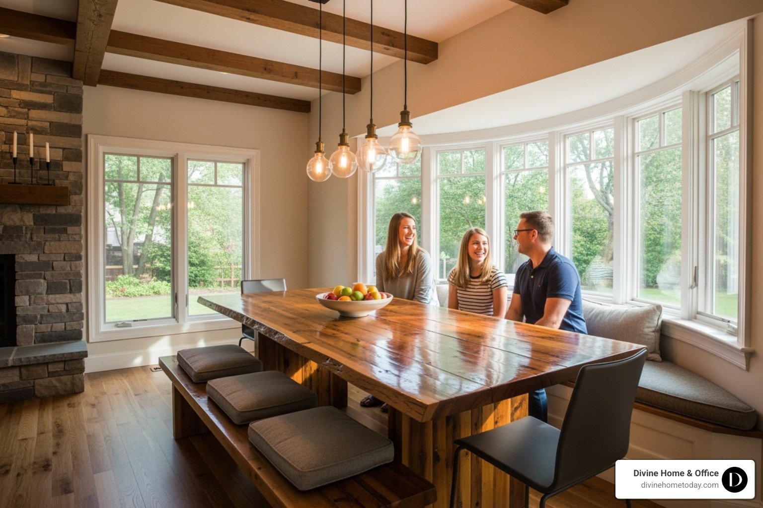 perfectly sized custom dining table in a unique, non-standard room dimension - custom home furniture perfectly sized custom dining table in a unique, non-standard room dimension - custom home furniture