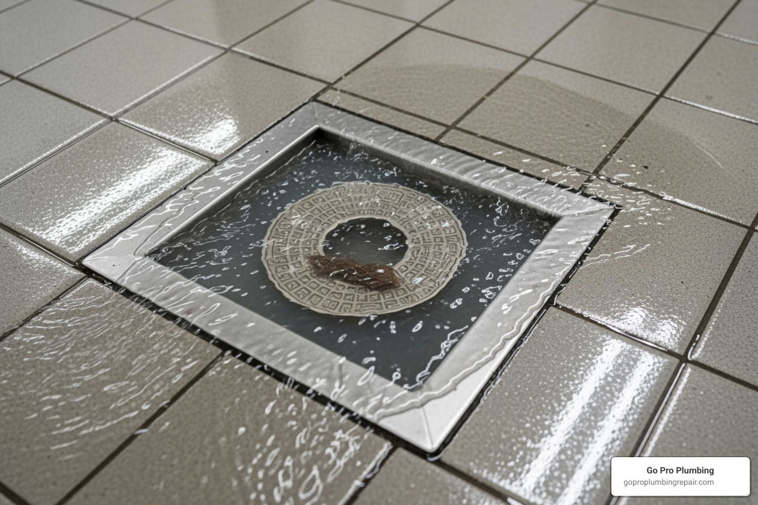 a backed-up floor drain in a commercial setting