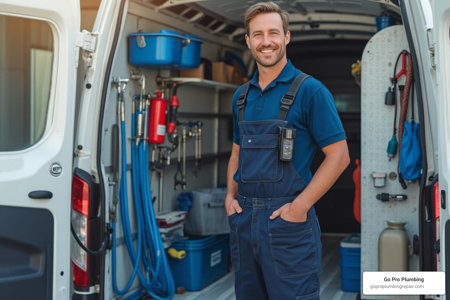 a professional plumber with a fully-stocked van - commercial drain service