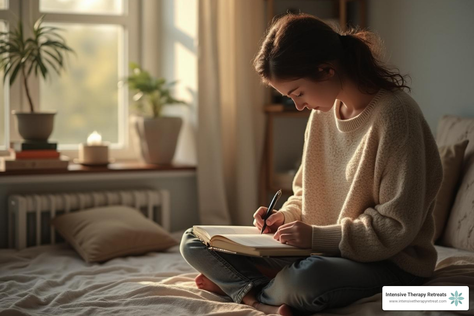 person journaling and practicing mindfulness - sample of sessions for trauma group therapy