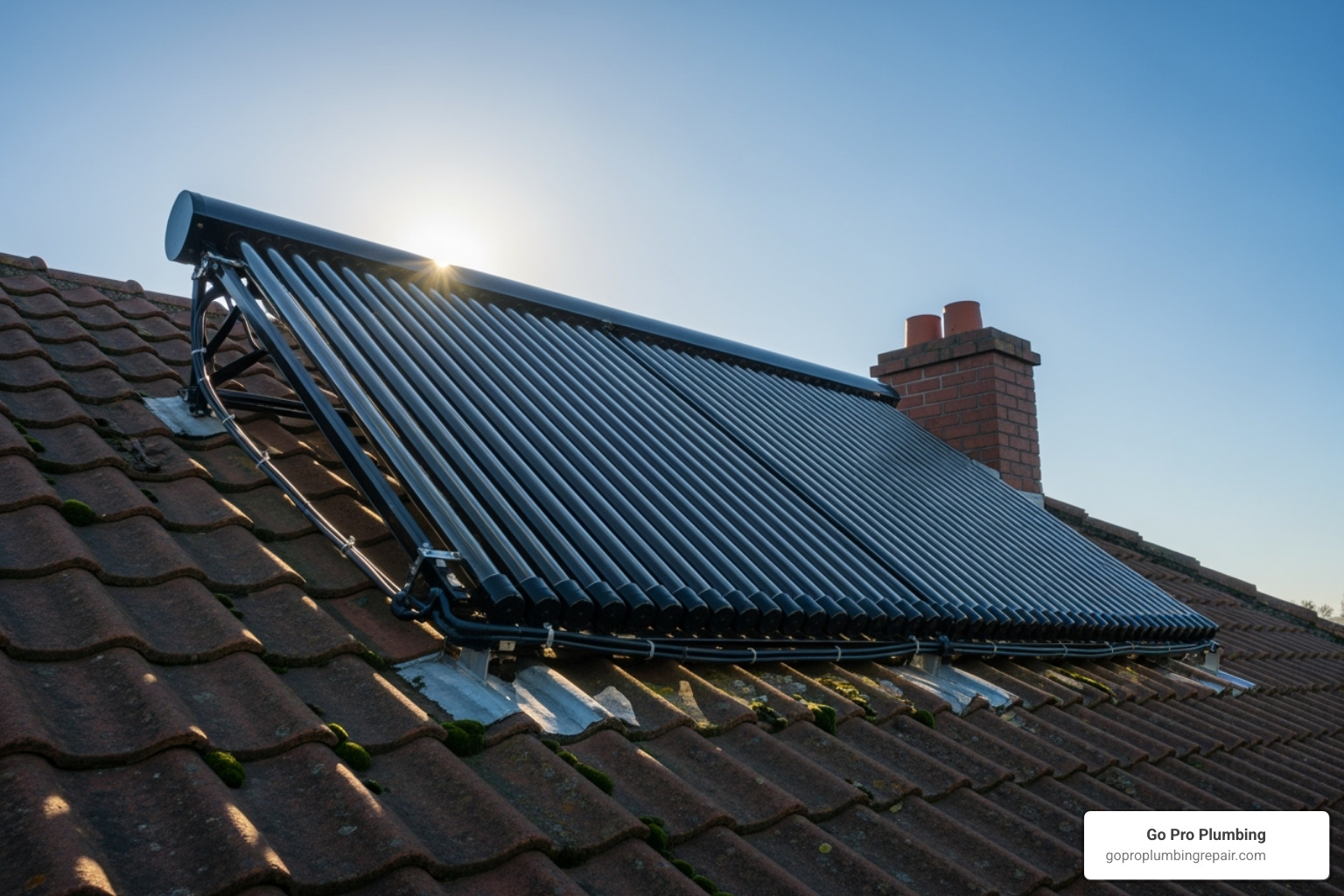 sun shining on a solar collector panel - solar water heater advantages