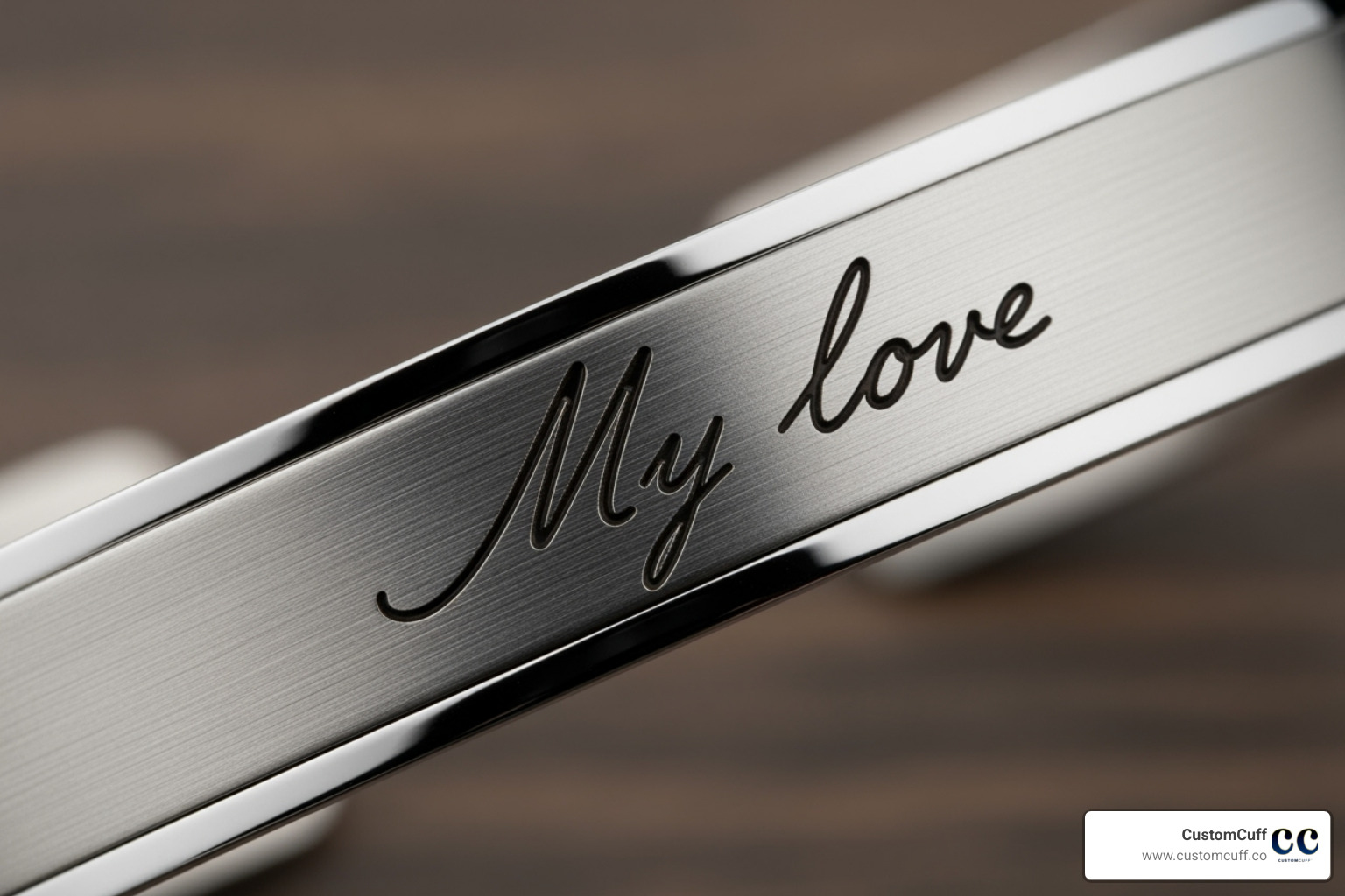 Close-up of a custom handwriting engraving on a bracelet. Alt text: "Custom handwriting engraving on men's bracelet." - engraved bracelets for guys Close-up of a custom handwriting engraving on a bracelet. Alt text: "Custom handwriting engraving on men's bracelet." - engraved bracelets for guys