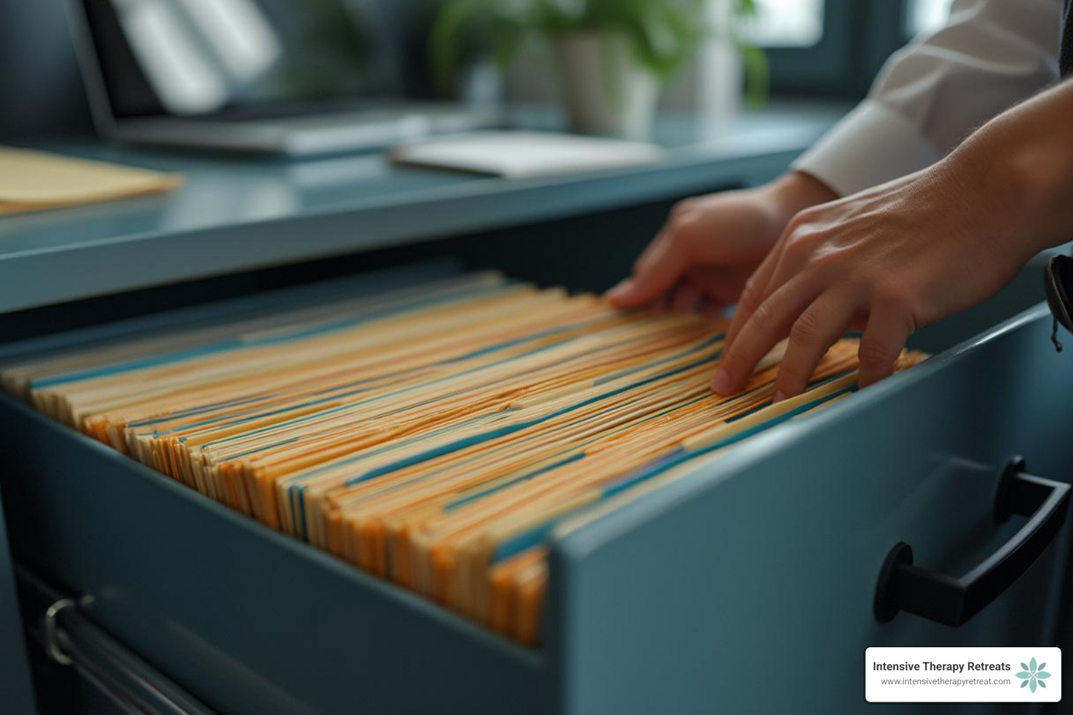 person organizing files - compartmentalizing trauma between therapy sessions