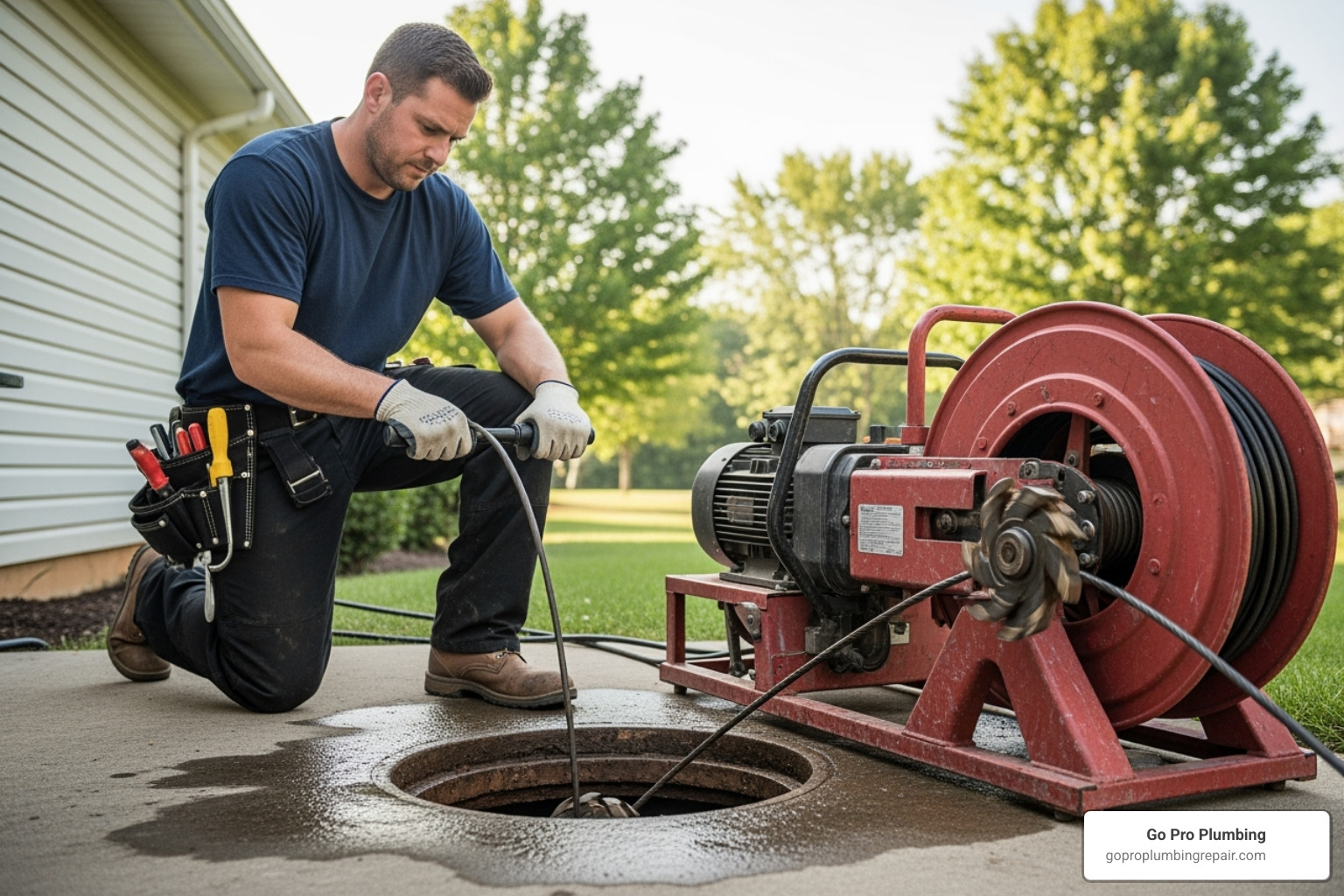 professional plumber using a drain snake or hydro-jetting equipment - best drain cleaner for main sewer line
