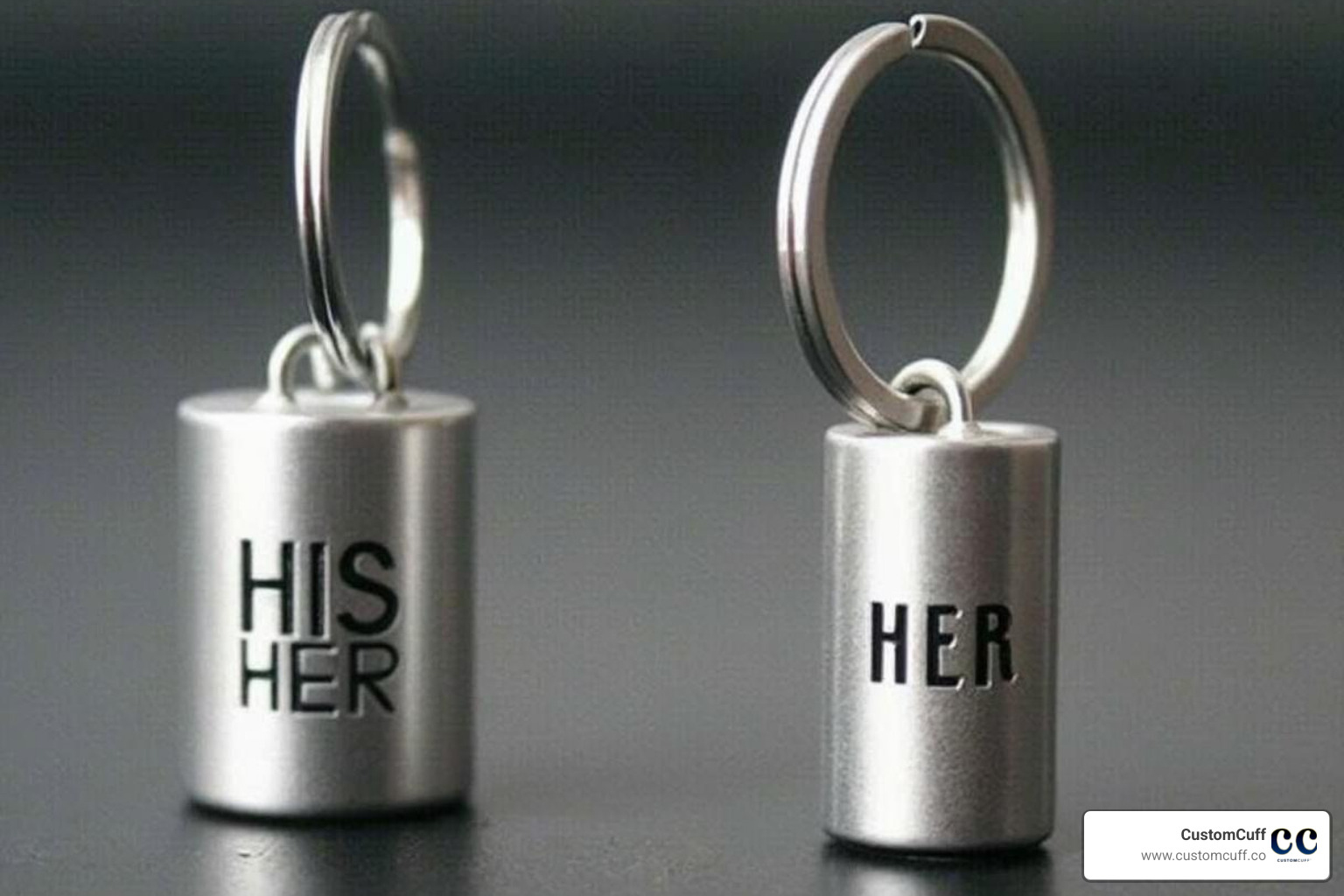 of a minimalist bar keychain set with custom coordinates - his and her keychains
