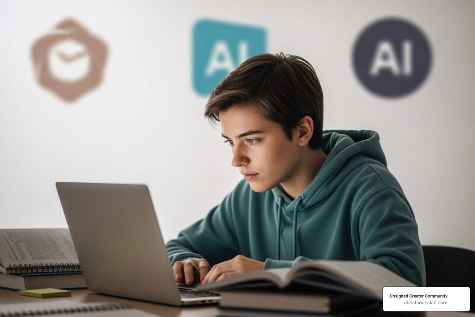 person learning on a laptop with various AI course logos in the background - artificial intelligence tutorial free