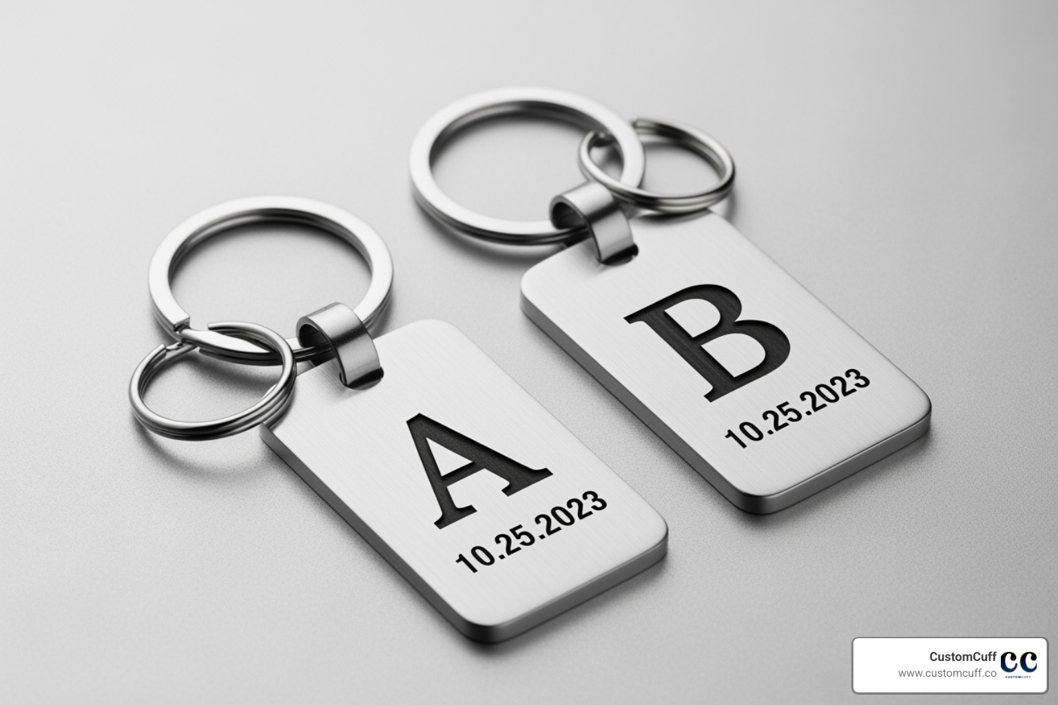 neat, engraved stainless steel keychain set with initials and a date - custom couple keychains neat, engraved stainless steel keychain set with initials and a date - custom couple keychains