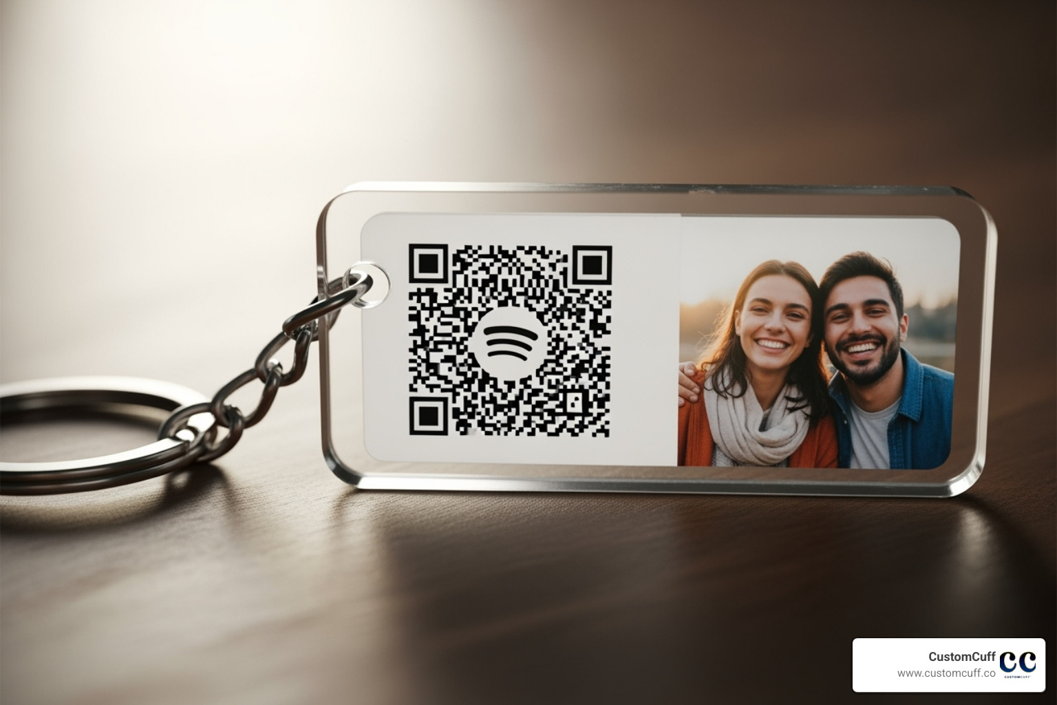 keychain with a scannable Spotify code next to a personal photo - custom couple keychains keychain with a scannable Spotify code next to a personal photo - custom couple keychains