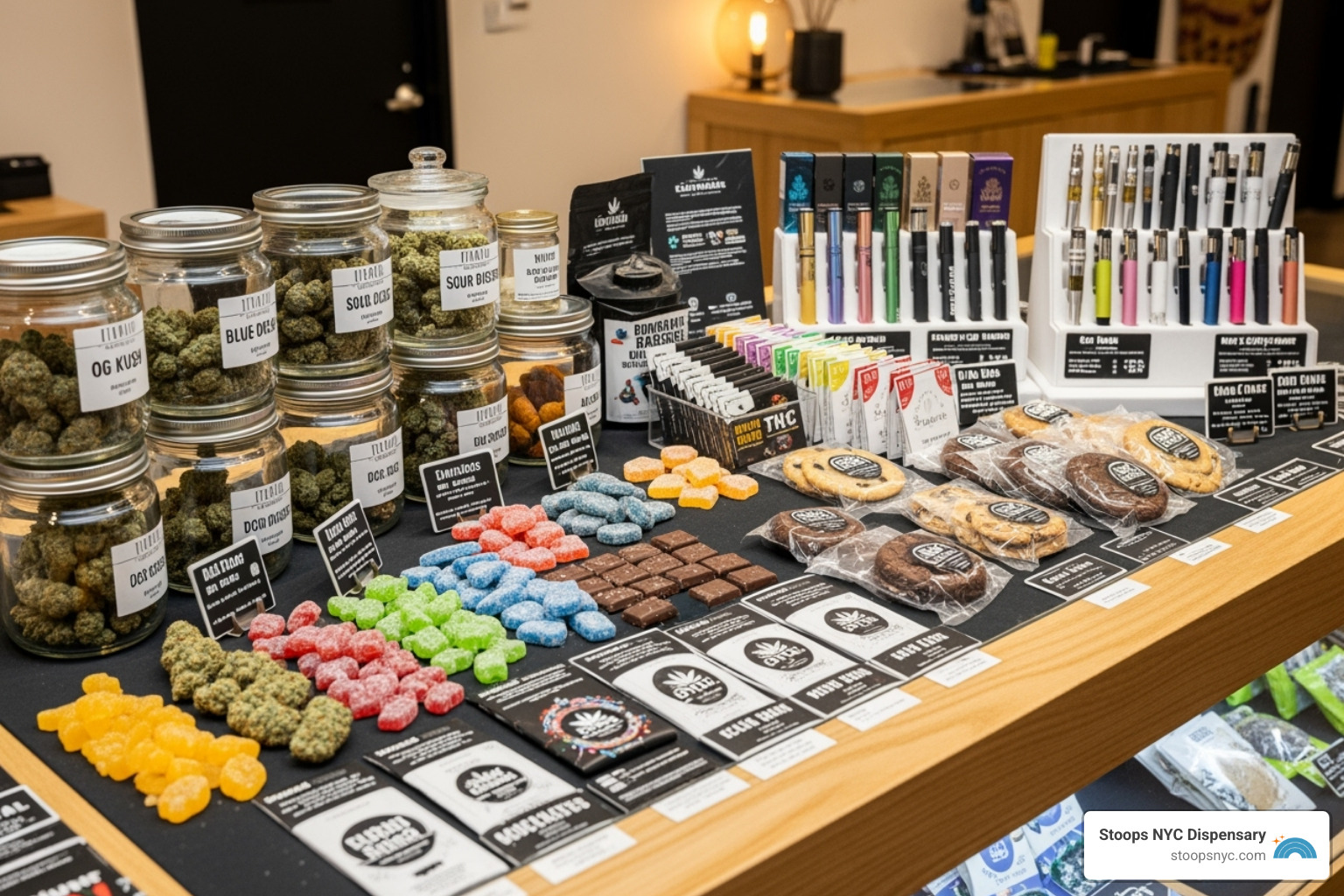 diverse array of cannabis products like flower, edibles, and vapes - dispensary Union Square