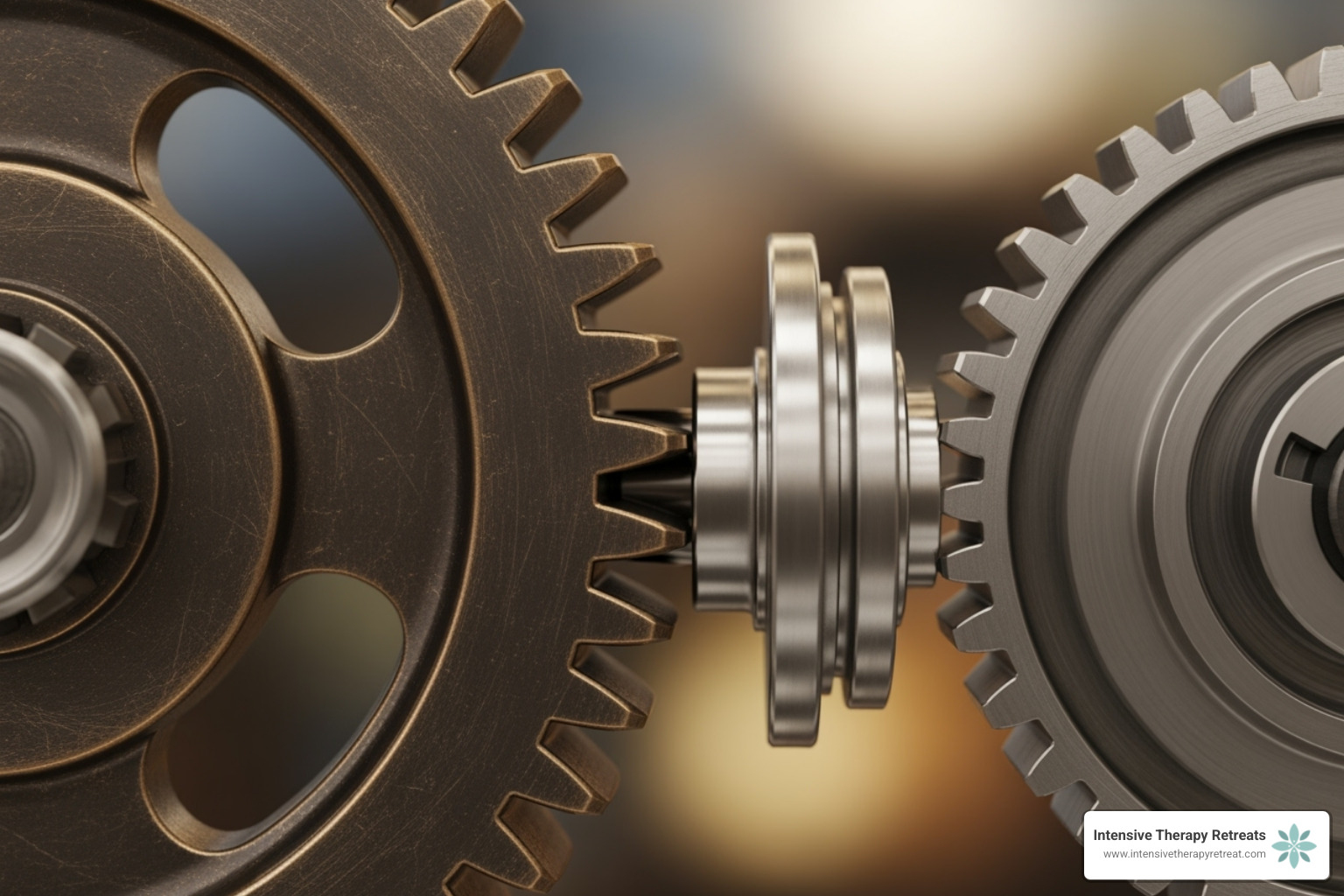 interconnected gears labeled 'IFS' and 'EMDR' working together - internal family systems informed emdr therapy
