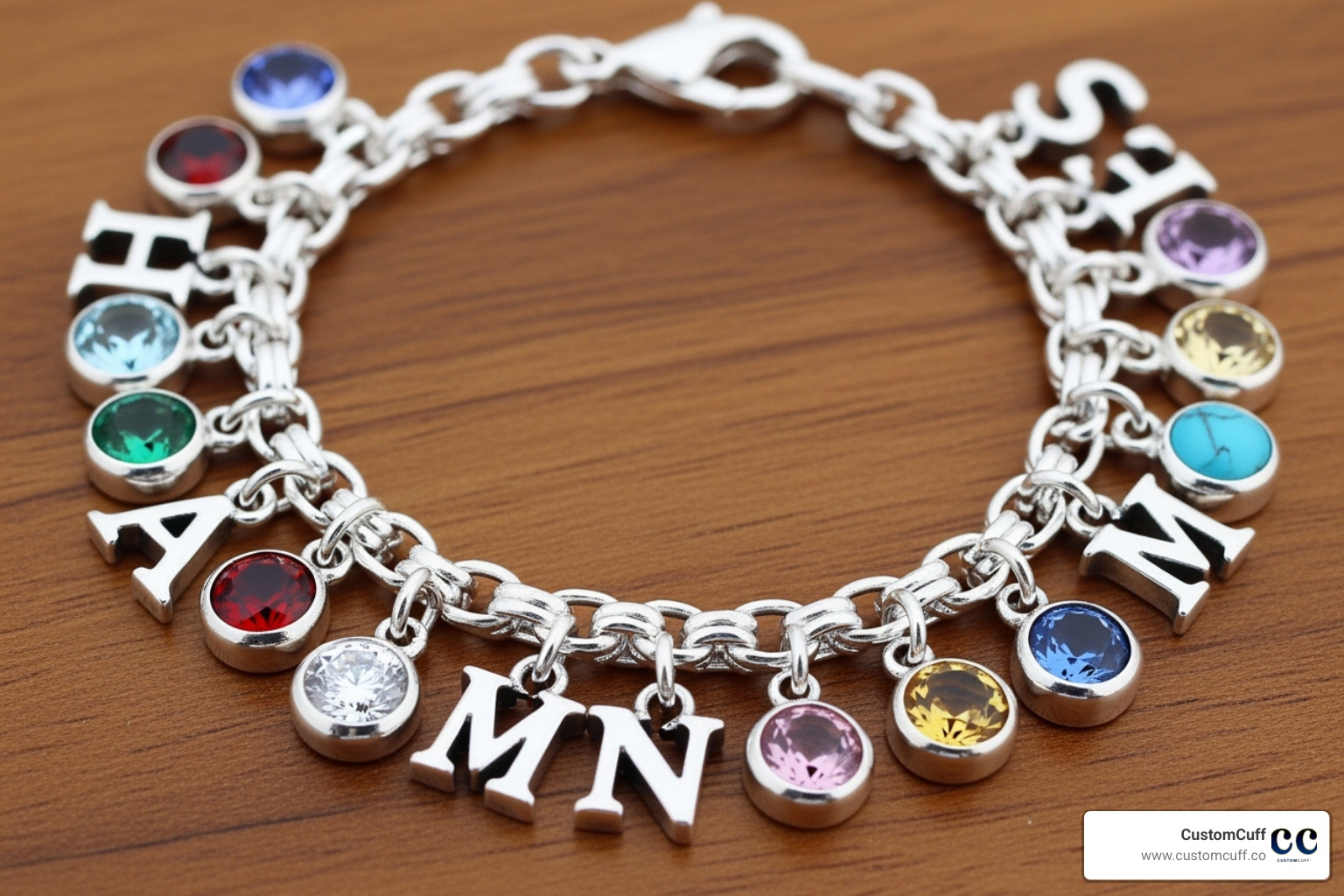 charm bracelet with initial and birthstone charms - custom engraved bracelets for her charm bracelet with initial and birthstone charms - custom engraved bracelets for her