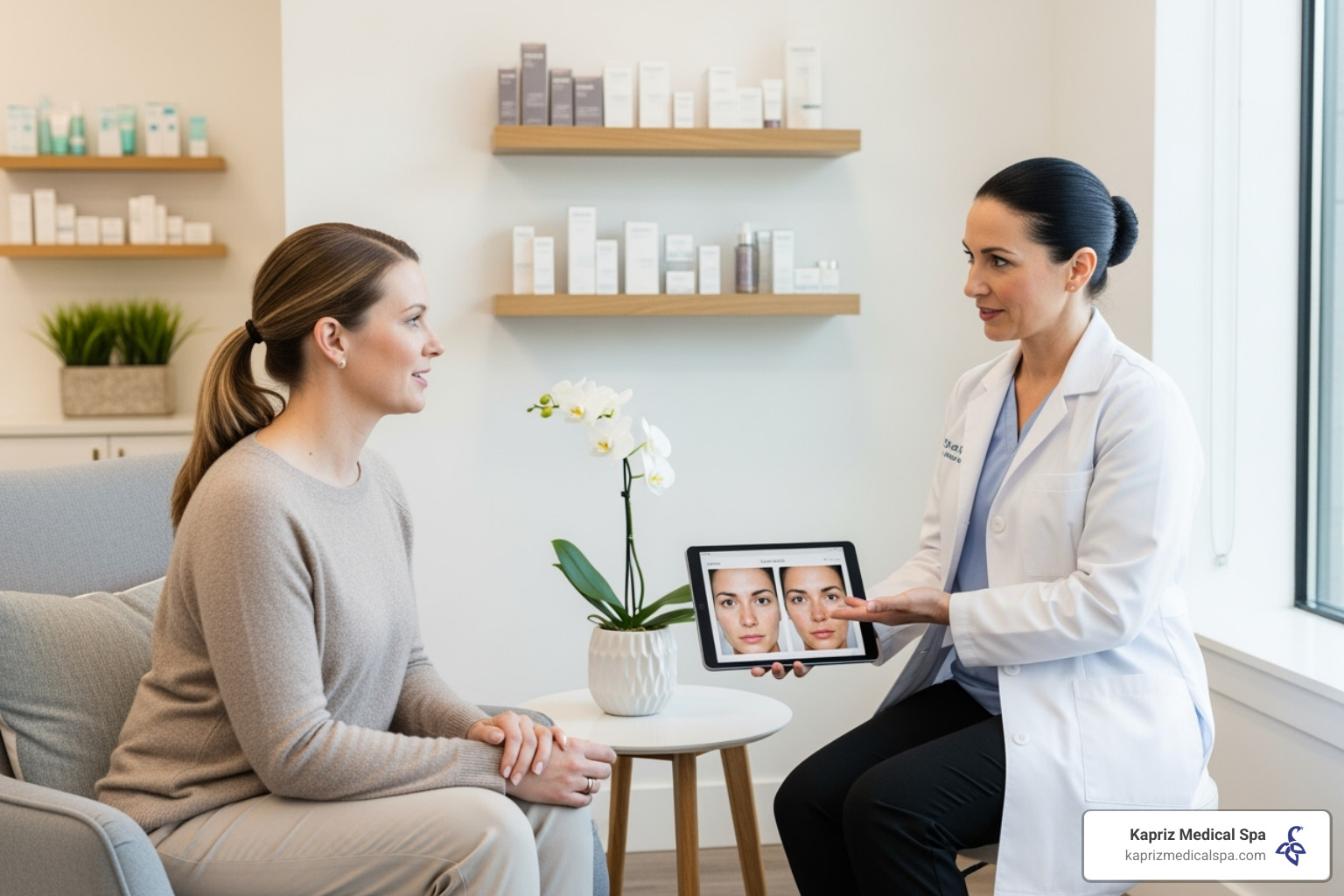patient consulting with a practitioner in a clean, professional medical spa setting - botox under eyes how many units patient consulting with a practitioner in a clean, professional medical spa setting - botox under eyes how many units