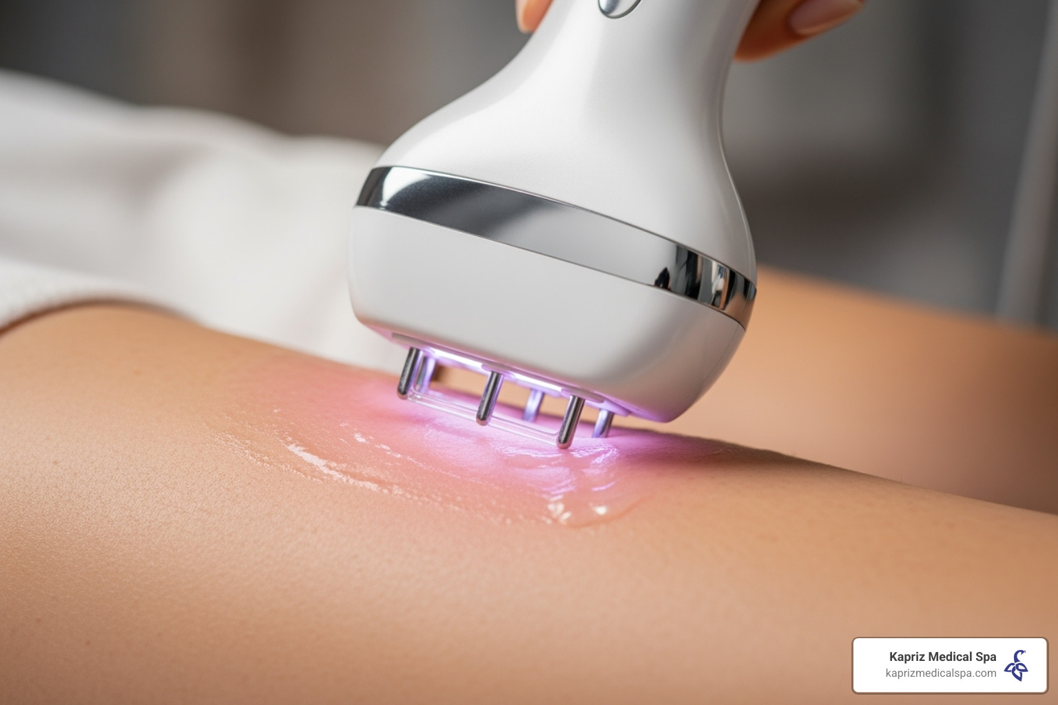 radiofrequency applicator being used on the thigh area - Non-surgical body contouring radiofrequency applicator being used on the thigh area - Non-surgical body contouring