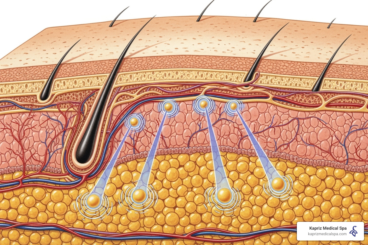 illustrating how energy-based treatments target subcutaneous fat layers without harming the skin - Non-surgical body contouring illustrating how energy-based treatments target subcutaneous fat layers without harming the skin - Non-surgical body contouring