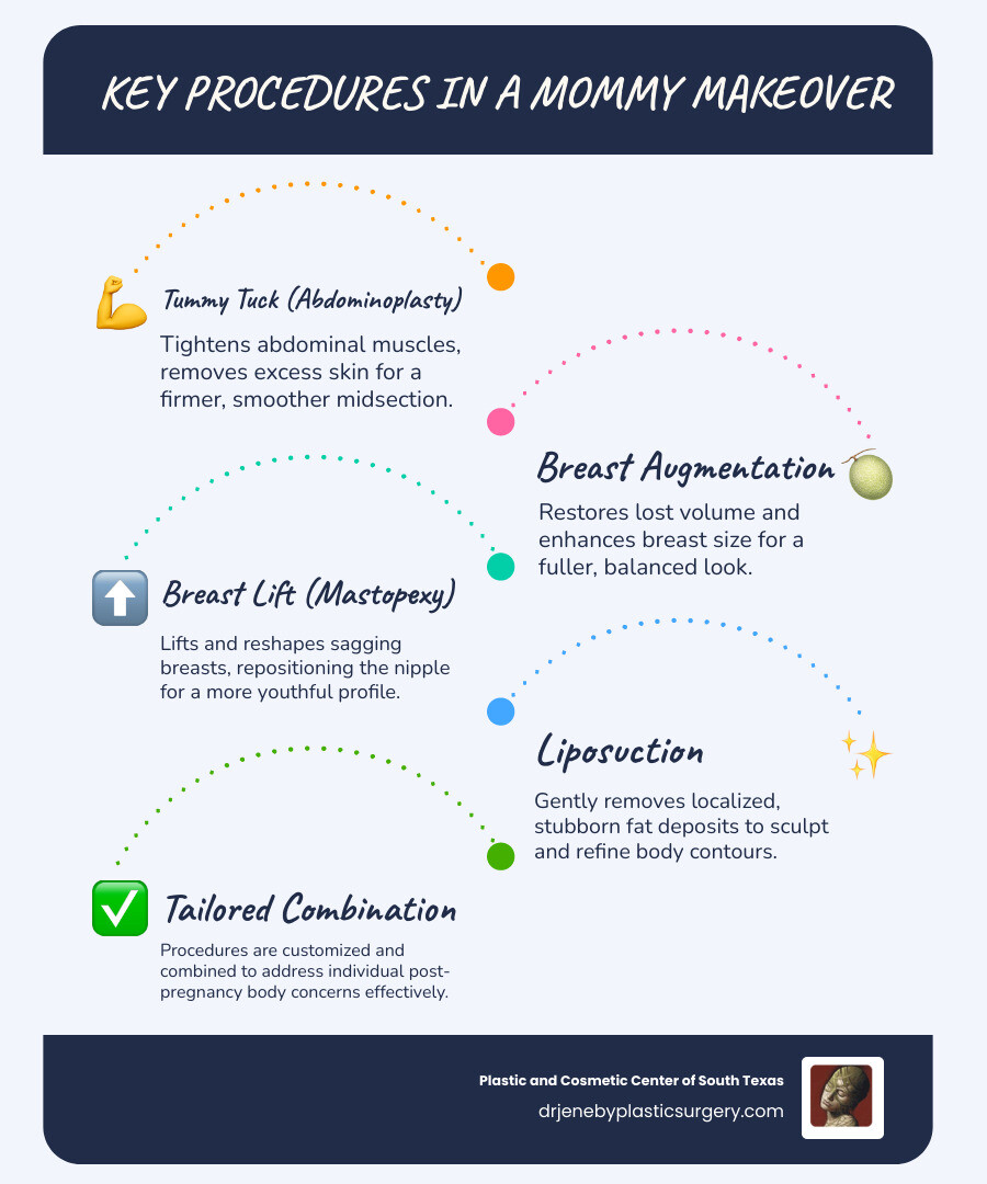 Infographic diagram showing common mommy makeover procedures