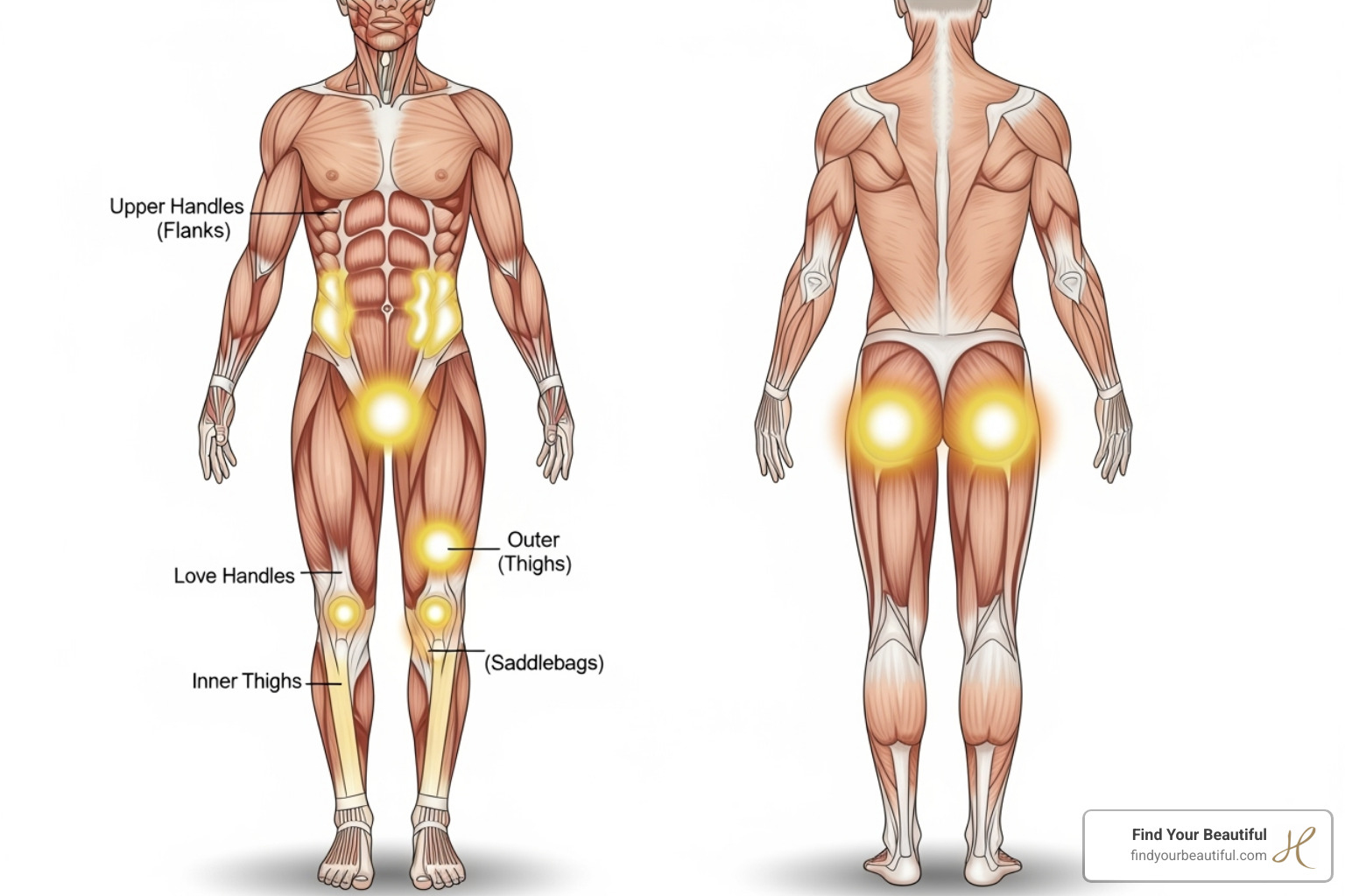 Diagram showing common liposuction treatment areas on the body - Liposuction - Local Diagram showing common liposuction treatment areas on the body - Liposuction - Local