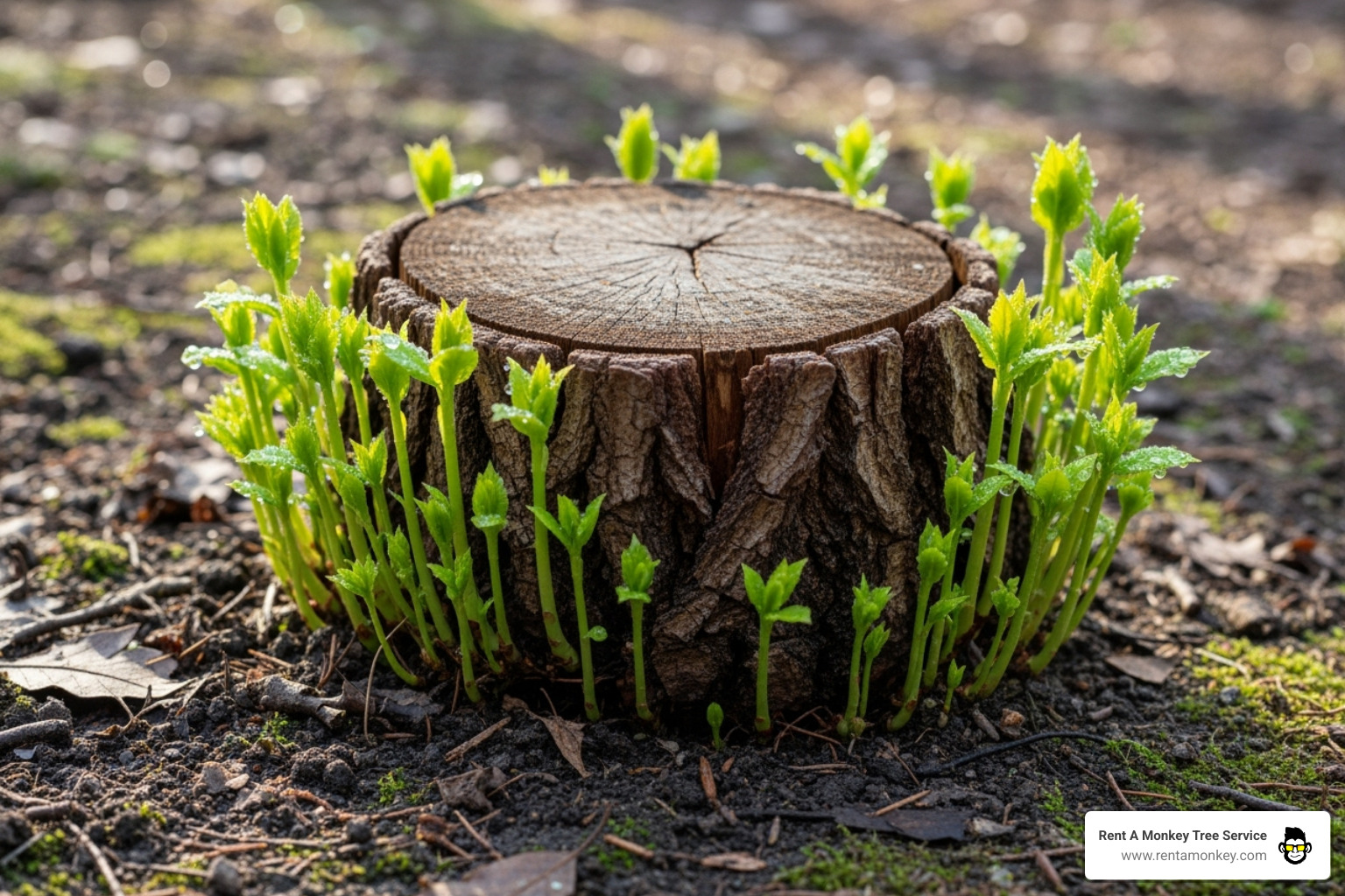 small tree stump with new shoots - how to remove unwanted small trees