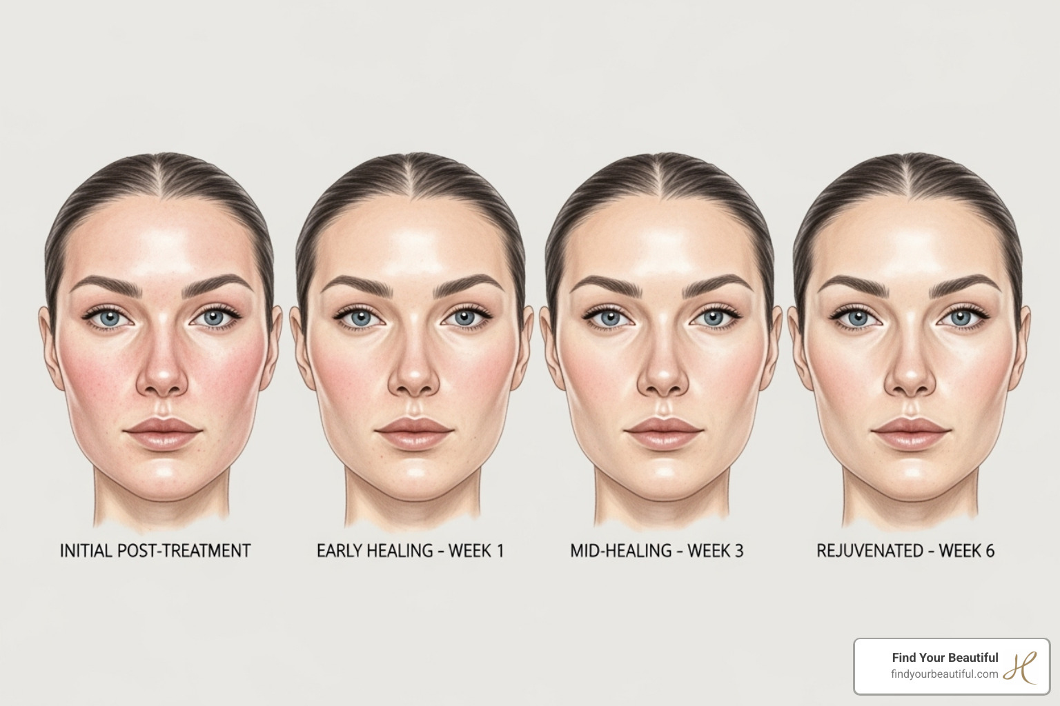 Illustration of J-Plasma recovery timeline: Week 1, Month 1, Month 3 - does j-plasma remove wrinkles