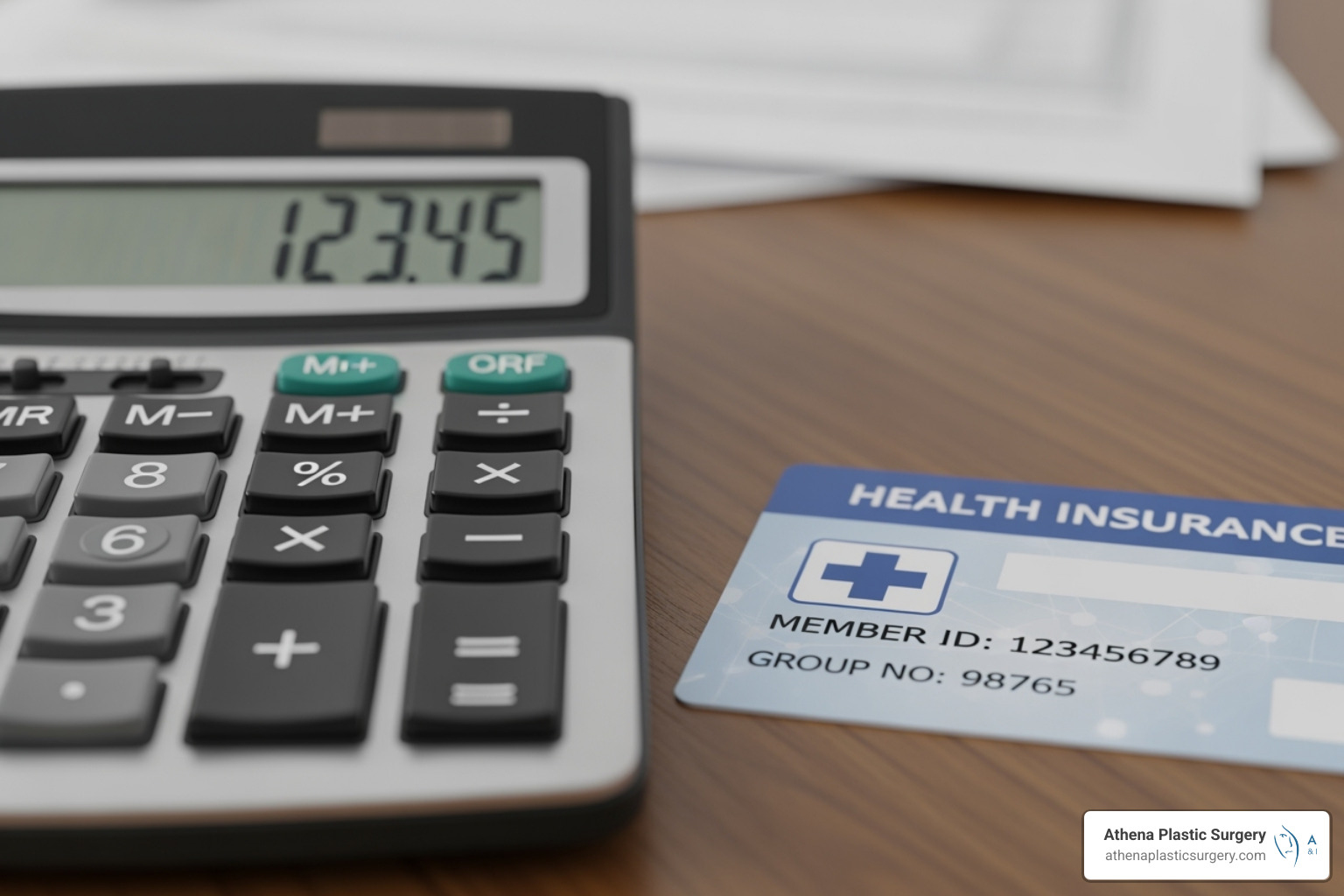 calculator and insurance card - eyelid surgery covered by insurance