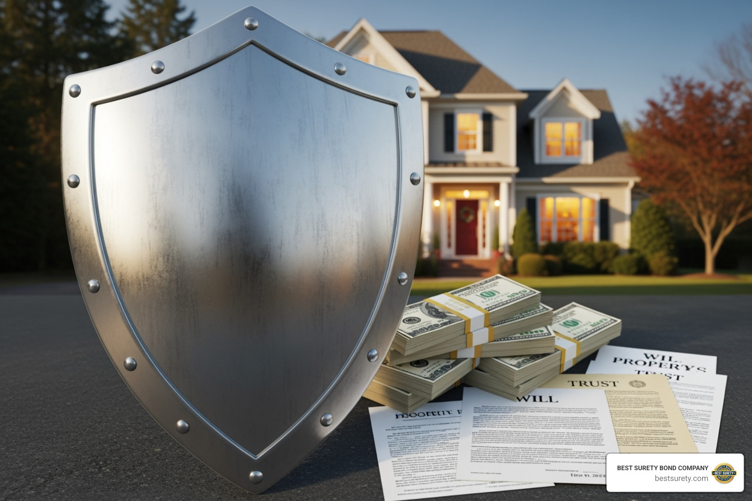 illustrating a shield protecting an estate's assets - Surety bond probate