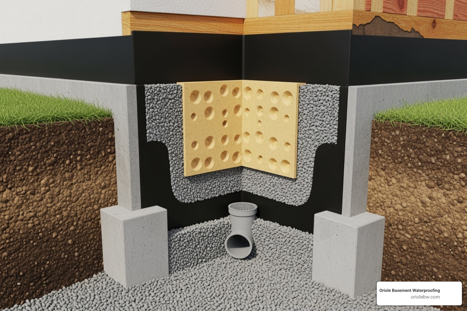 illustrating the layers of an exterior waterproofing system - fix basement leak from outside illustrating the layers of an exterior waterproofing system - fix basement leak from outside
