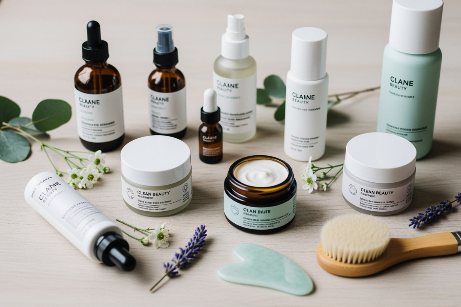 Clean beauty products from Beyond Beauty Lab with natural elements. Alt text: "Clean beauty products from Beyond Beauty Lab with natural elements." Filename: beyond-beauty-lab-products.jpg. Metadata: "Selection of clean beauty products from Beyond Beauty Lab, styled with Canadian natural elements." - clean beauty brands