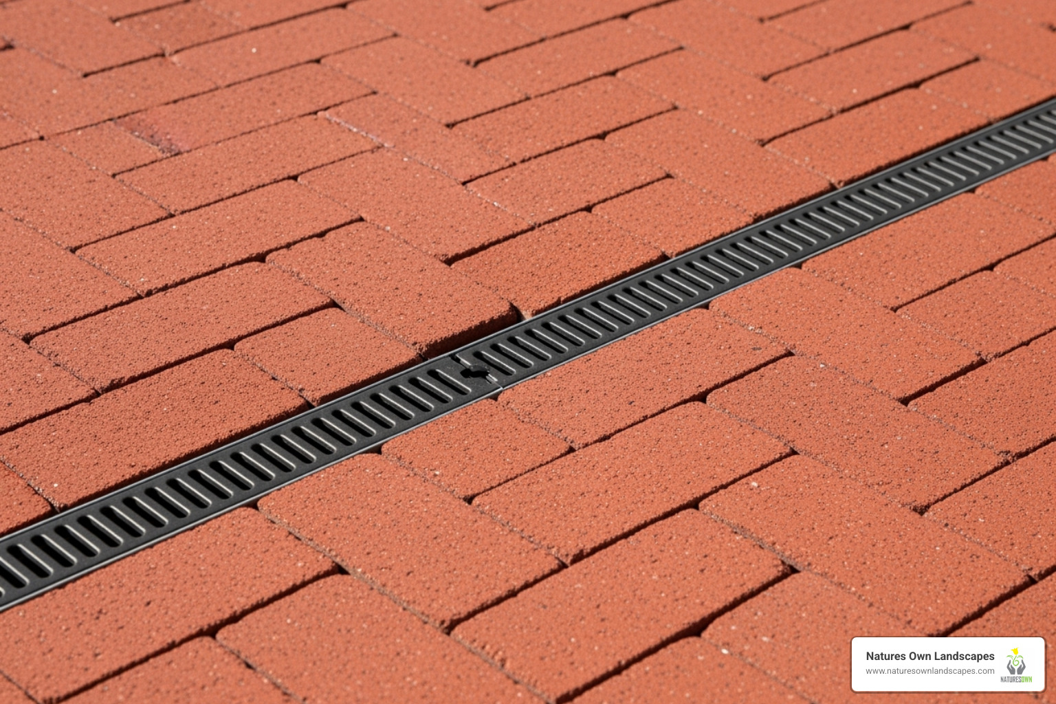 sleek channel drain in brick patio - brick patio drain