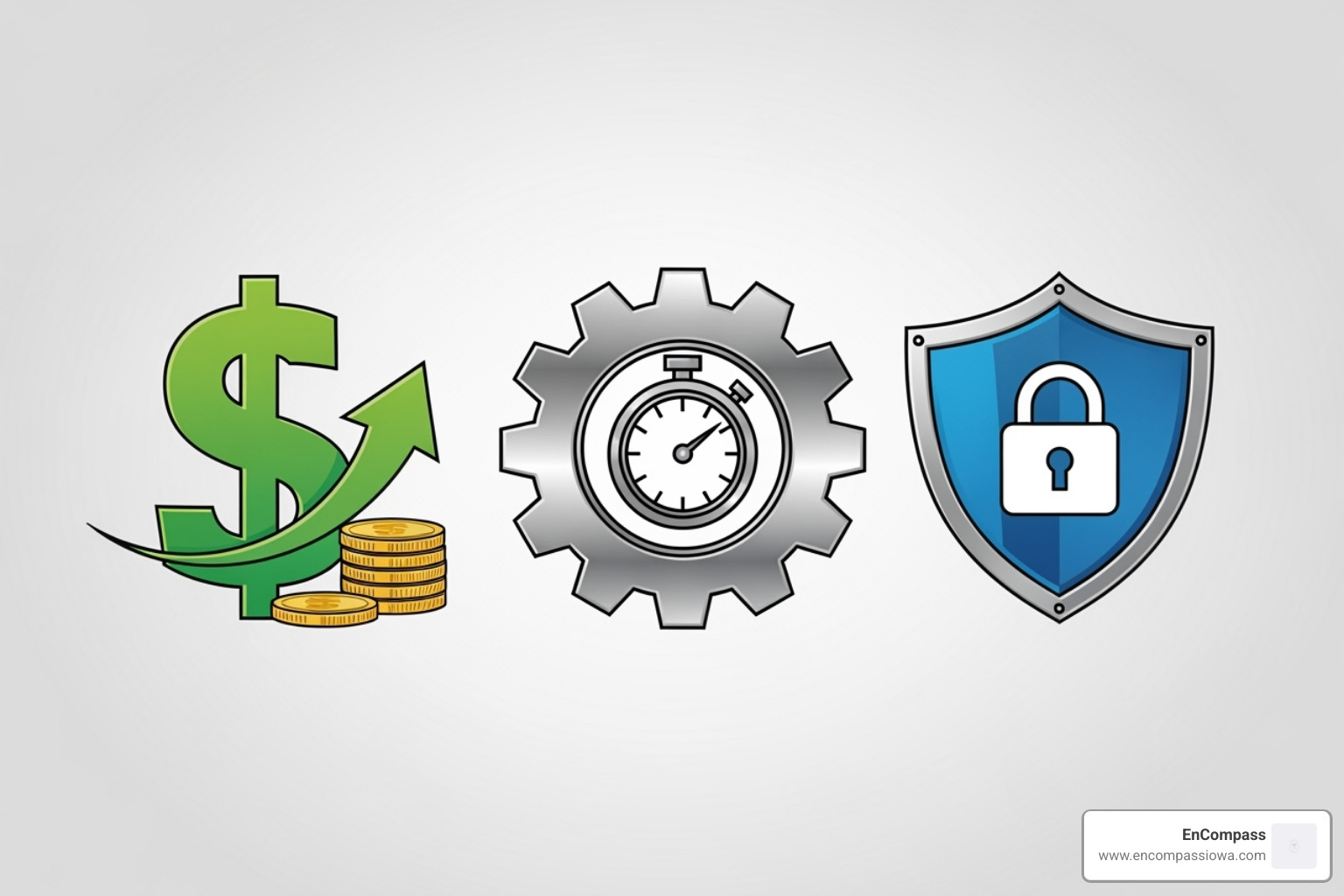 icons representing benefits like cost savings, efficiency, and security - virtualization services