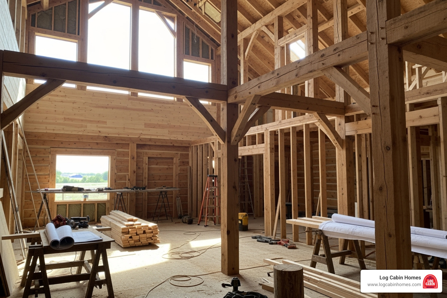 interior timber frame of a log cabin barndominium under construction - barndominium home floor plans interior timber frame of a log cabin barndominium under construction - barndominium home floor plans