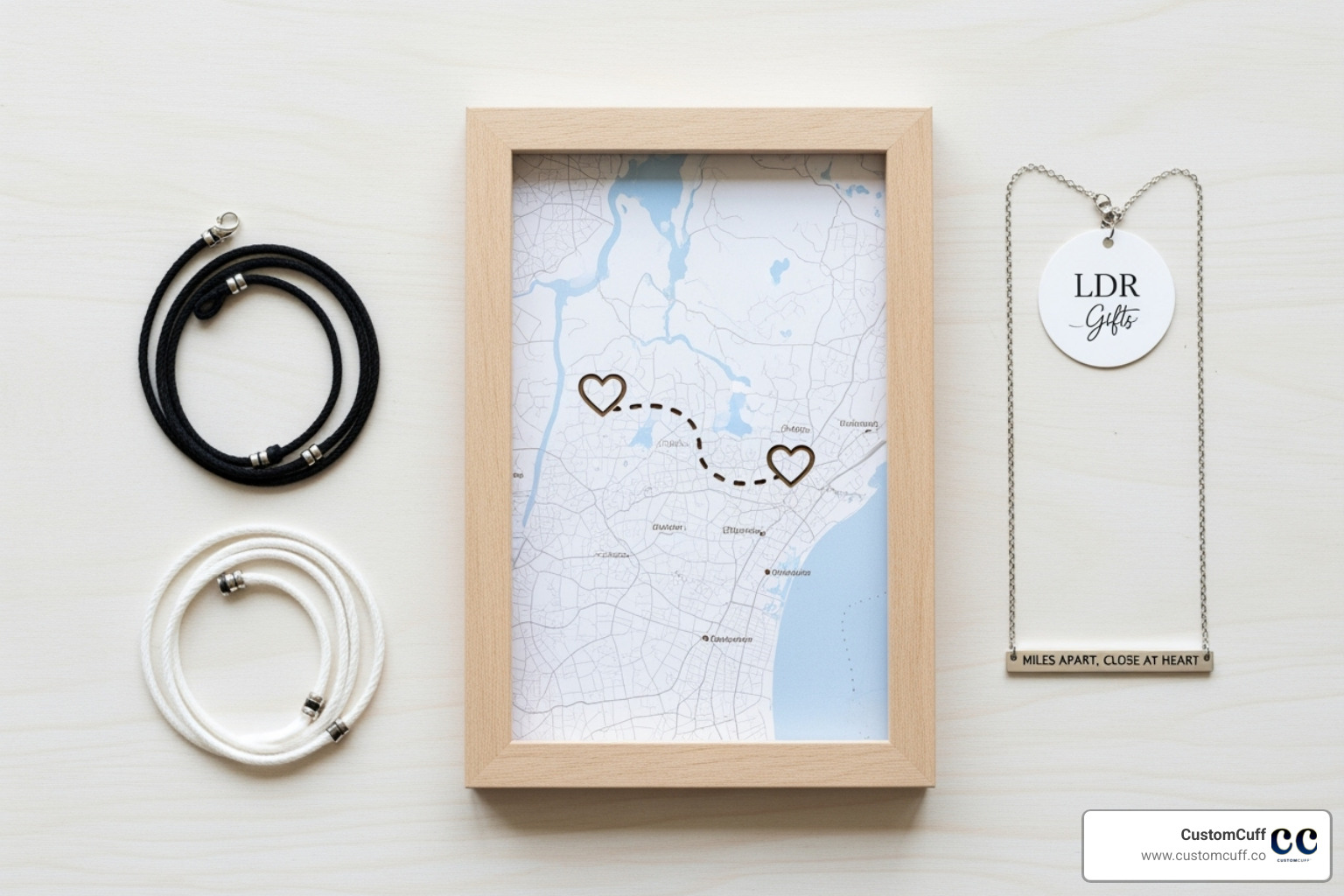 a curated collection of long-distance gifts like a custom map, a touch bracelet, and an engraved necklace. - personalized gifts for long distance relationship a curated collection of long-distance gifts like a custom map, a touch bracelet, and an engraved necklace. - personalized gifts for long distance relationship