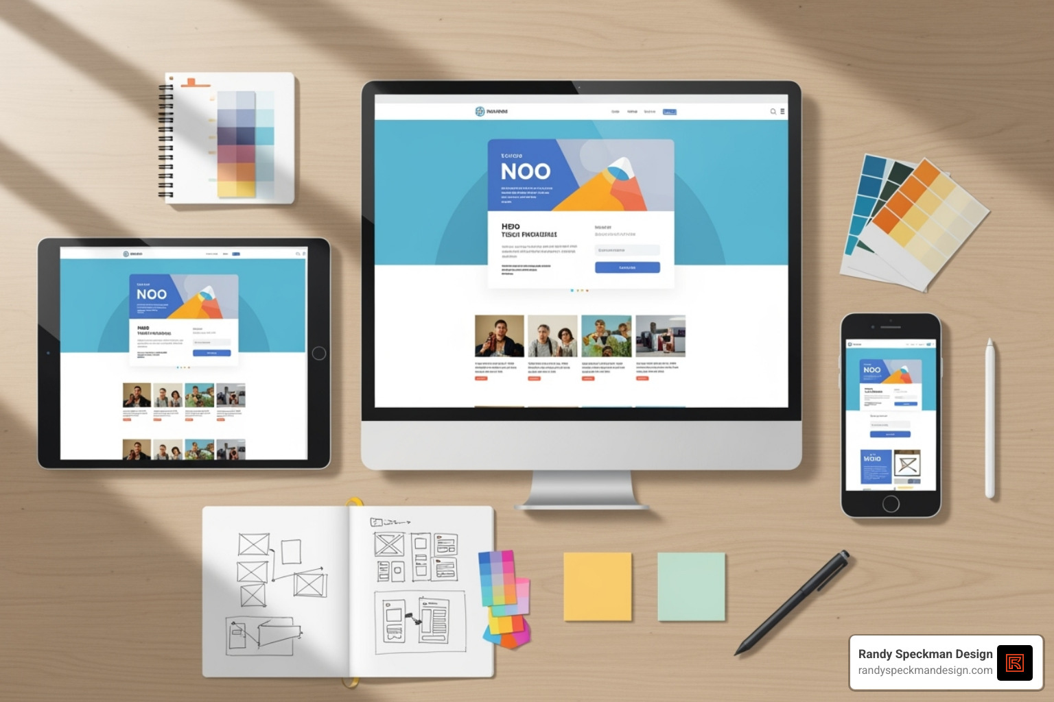 responsive website design shown on a laptop, tablet, and phone - modern website redesign solutions
