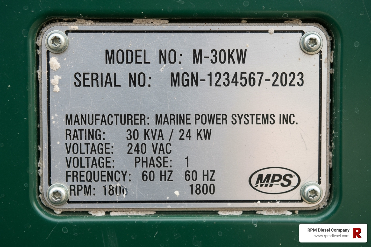 Close-up of a generator's data plate showing the model and serial number clearly - northern lights lugger generator parts