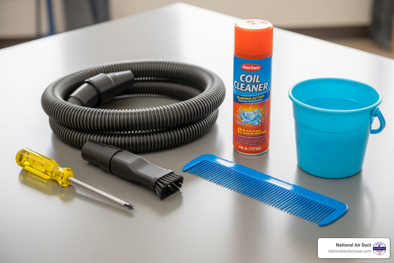 all the necessary tools and materials laid out neatly - how to clean window unit air conditioner coils