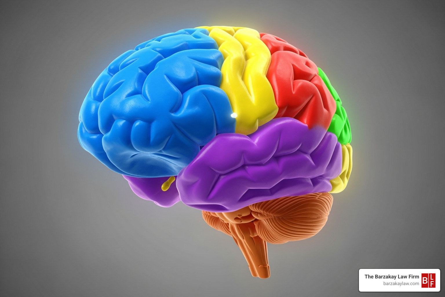 human brain with areas highlighted - traumatic brain injury attorney
