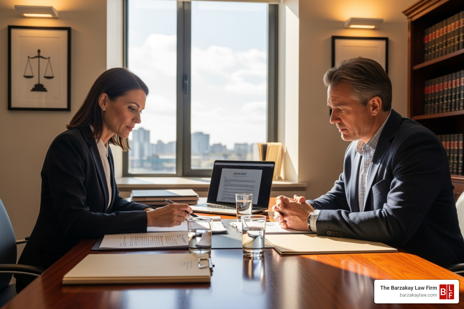 a lawyer meeting with a client in a professional setting - traumatic brain injury attorney