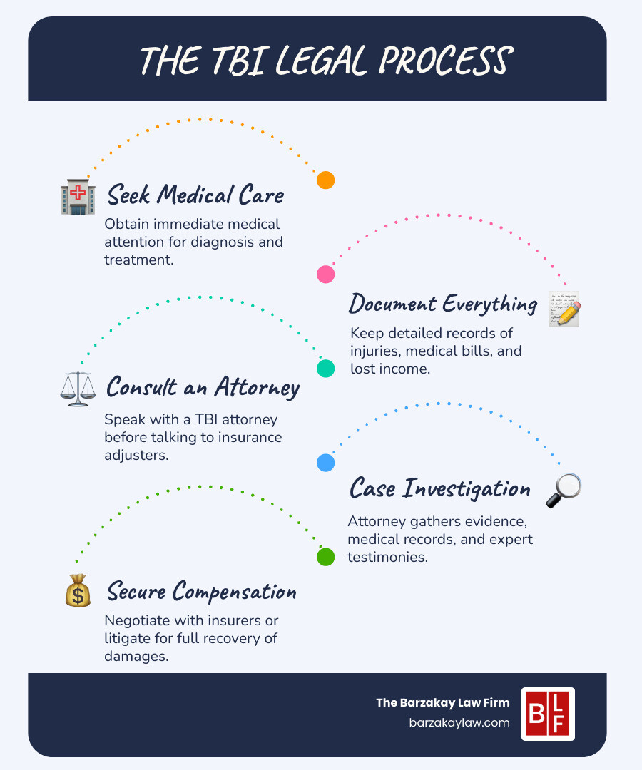 Infographic showing common causes of TBI like car accidents and falls - traumatic brain injury attorney infographic infographic-line-5-steps-blues-accent_colors