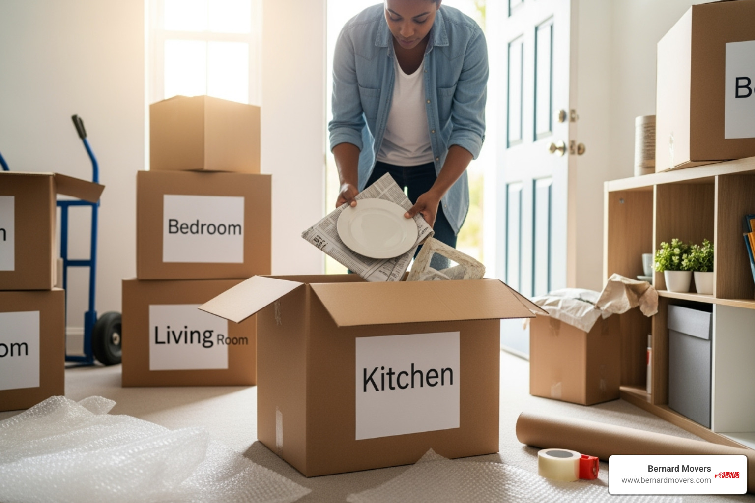 a person packing various household items into boxes - affordable interstate movers