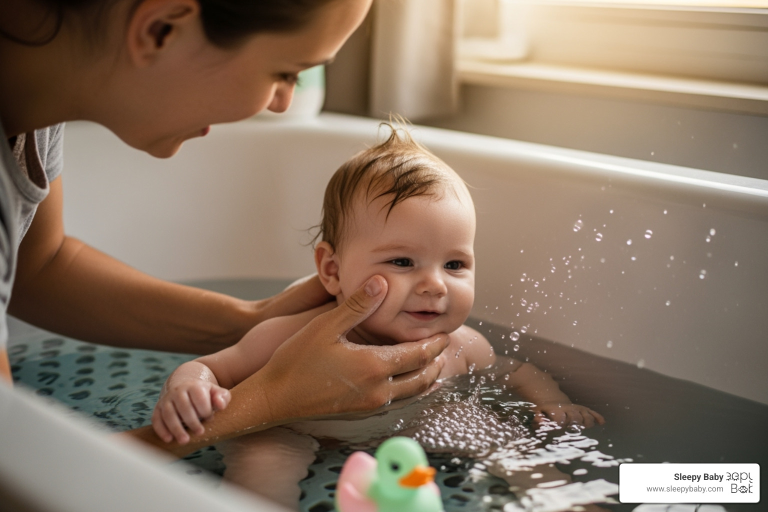 a parent giving their baby a calming bath as part of a bedtime routine - baby sleep problems a parent giving their baby a calming bath as part of a bedtime routine - baby sleep problems