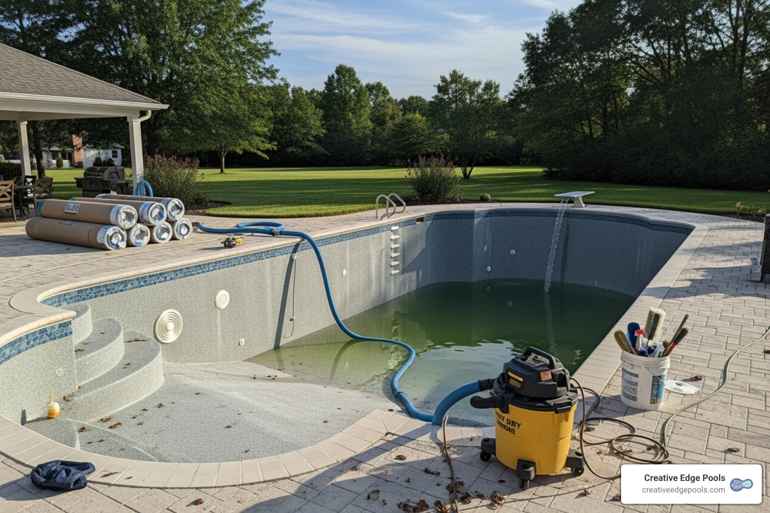 pool being drained for a liner replacement - average price for pool liner installation