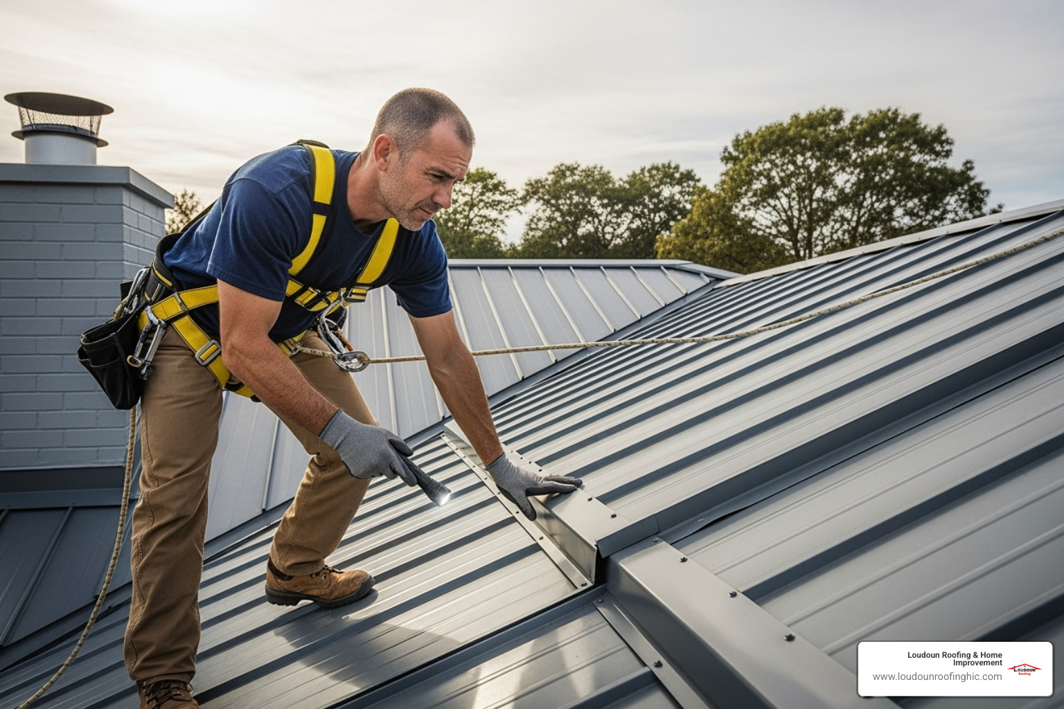 professional roofer performing an inspection - metal roofing McLean