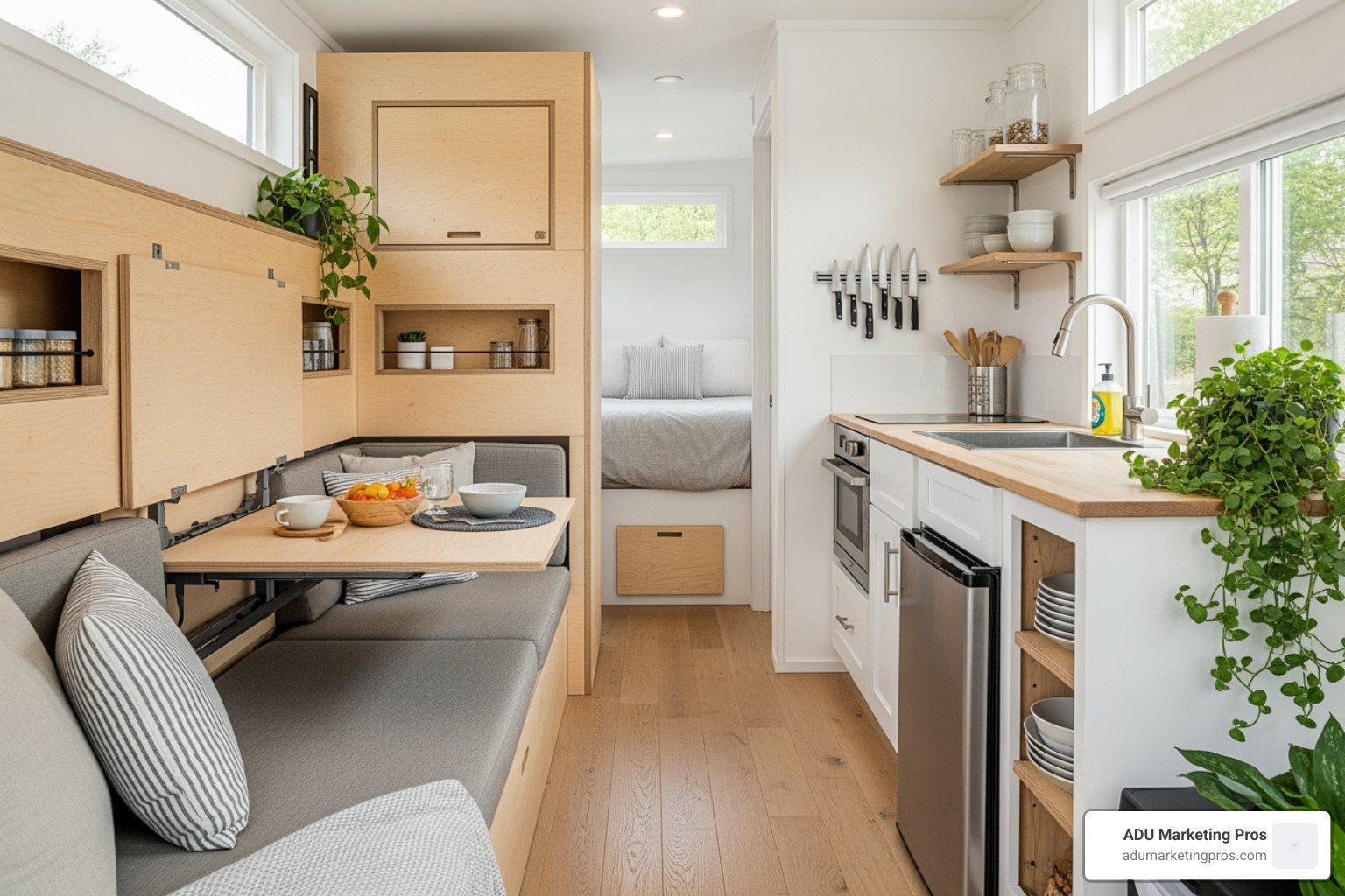 clever tiny house interior showcasing multi-functional furniture - tiny house