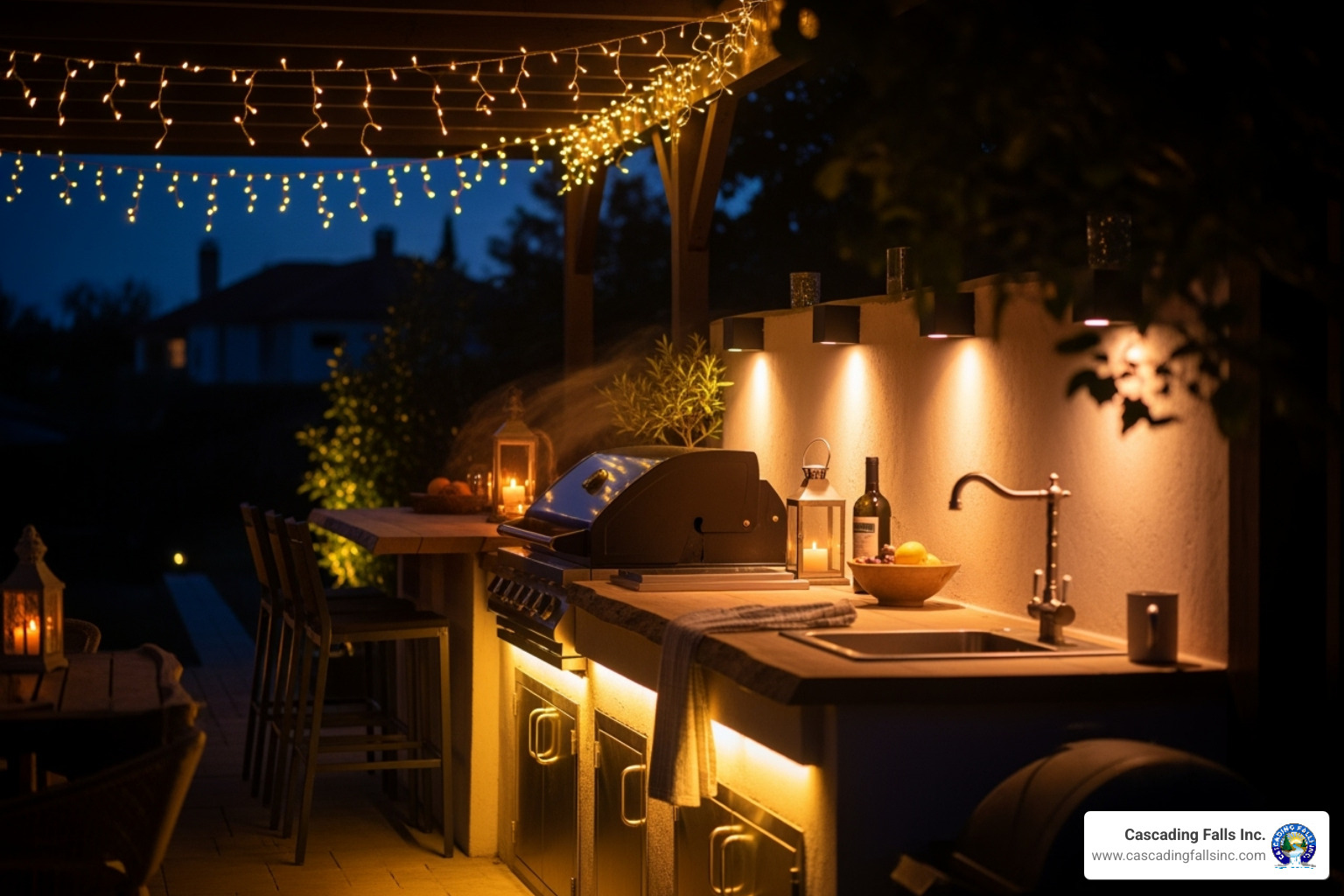outdoor kitchen at night with lighting - backyard kitchen outdoor kitchen at night with lighting - backyard kitchen