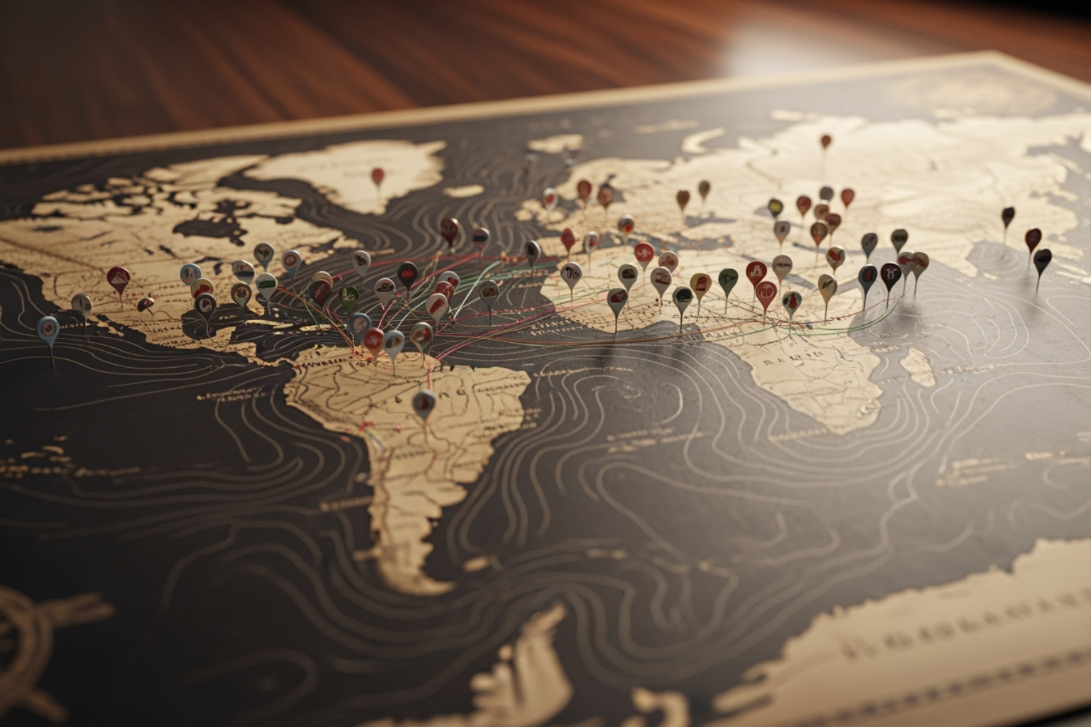 world map with pins on key culinary cities - Fine dining vacations