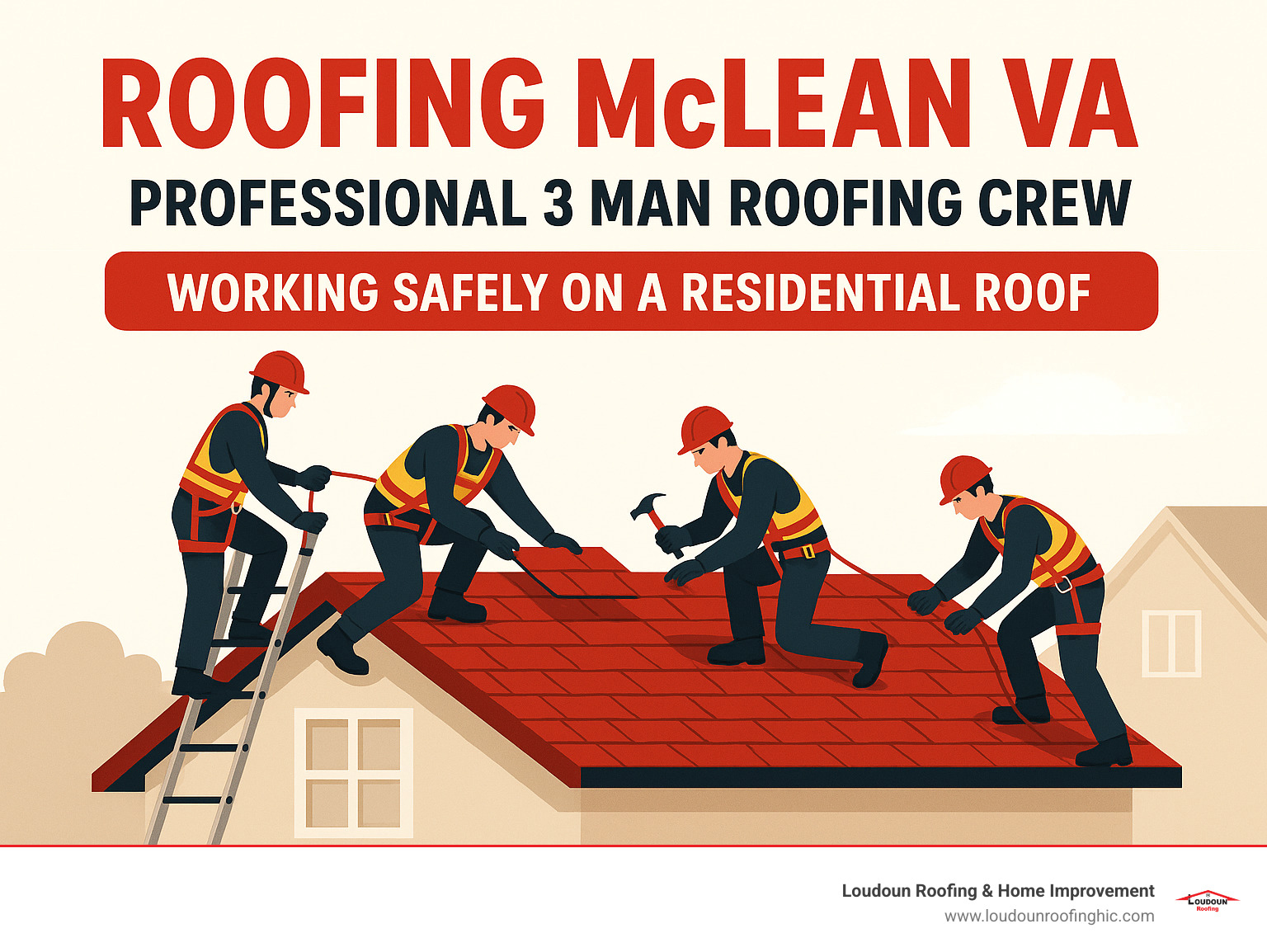 A professional roofing crew working safely on a residential roof - roofing McLean VA