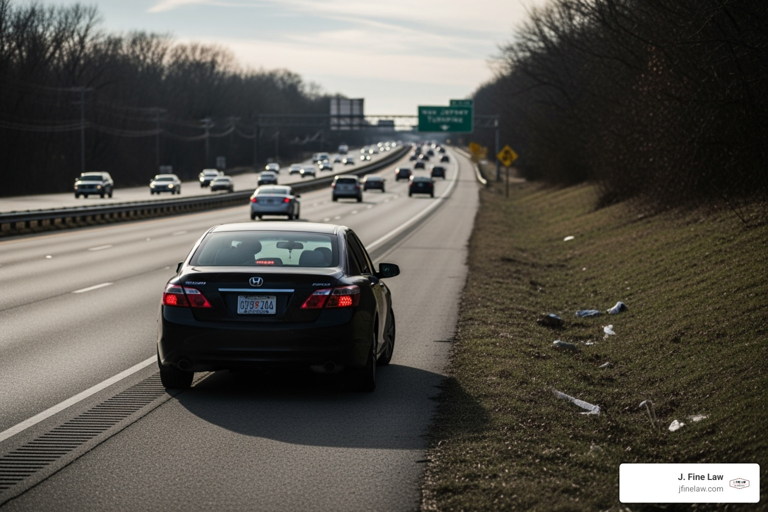 car pulled over on the side of a New Jersey road with hazard lights on - new jersey accident attorney