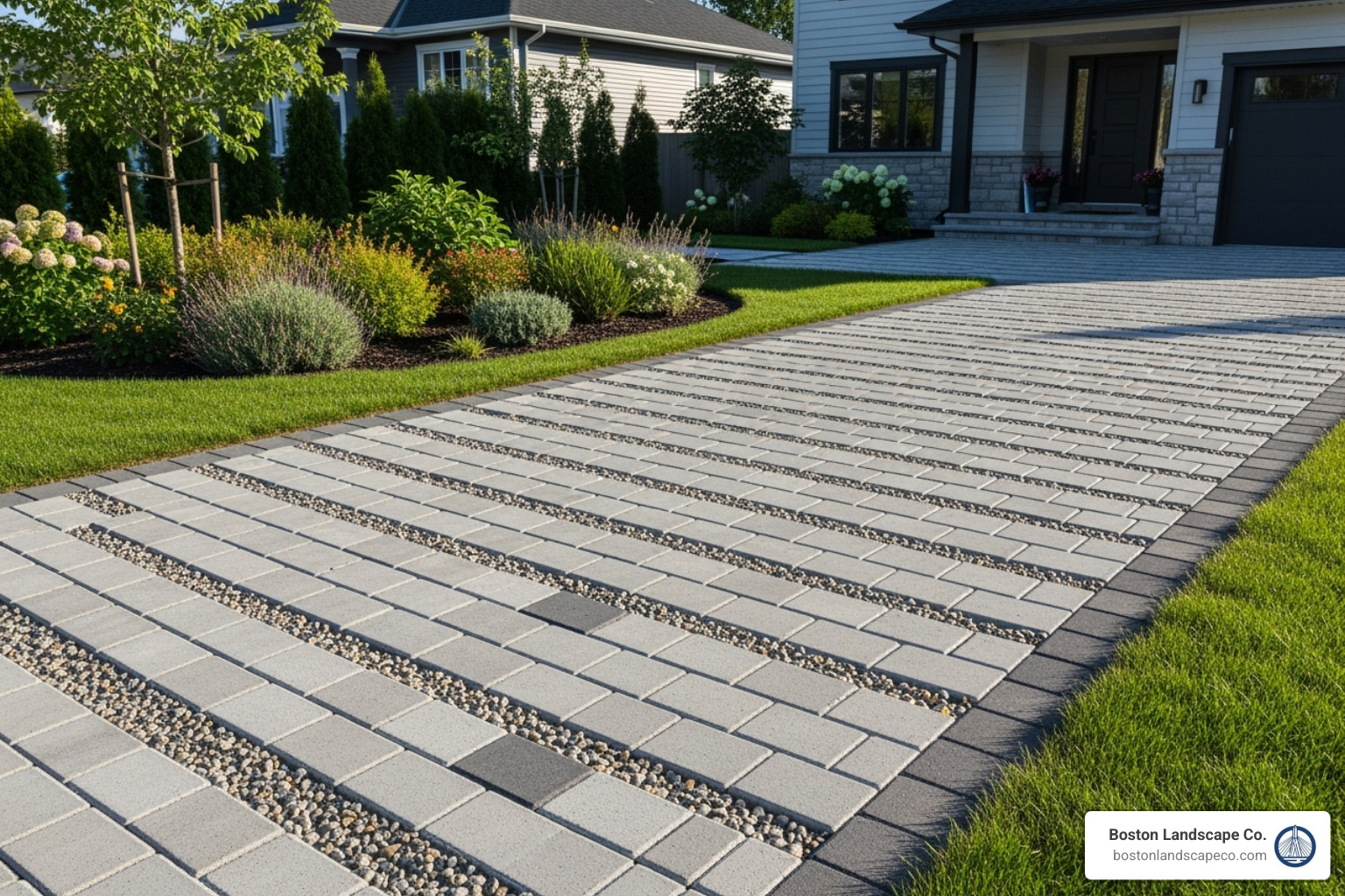 image of an neat permeable paver driveway - Hardscape drainage solutions image of an neat permeable paver driveway - Hardscape drainage solutions