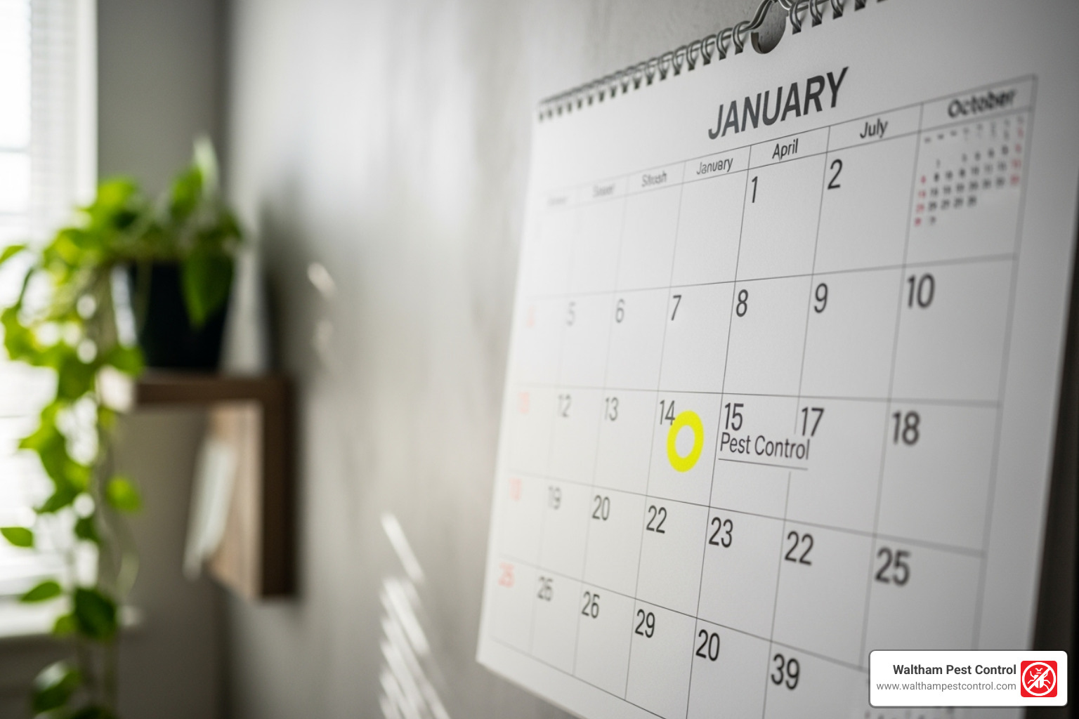 calendar marked for quarterly pest service - exterminators dracut ma