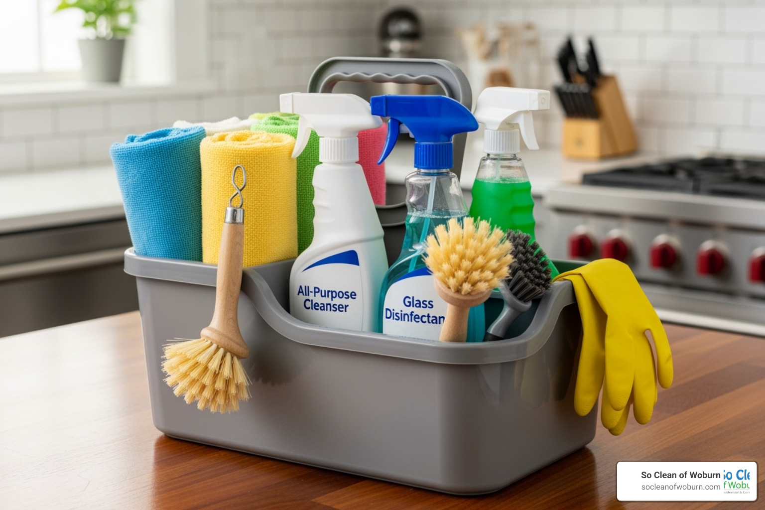 well-organized cleaning caddy with essential supplies - maintaining a clean home