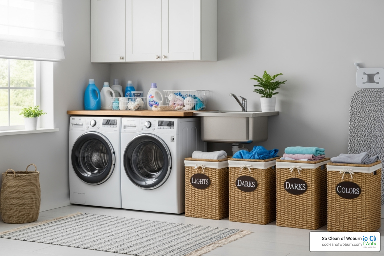 neat laundry room with sorted hampers - maintaining a clean home
